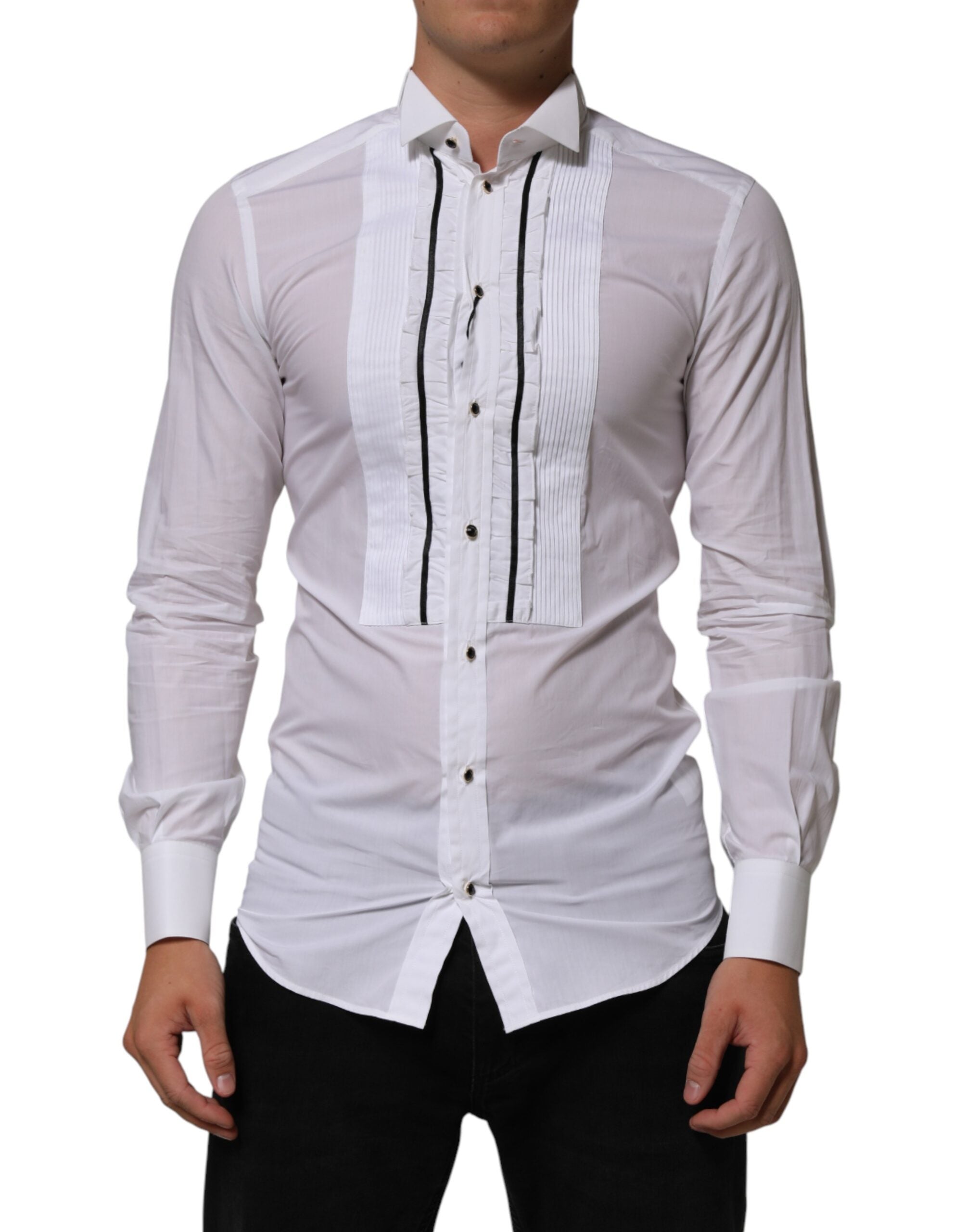 Dolce & Gabbana White Cotton Shirt with Collar and Long Sleeves, GOLD Collection-1
