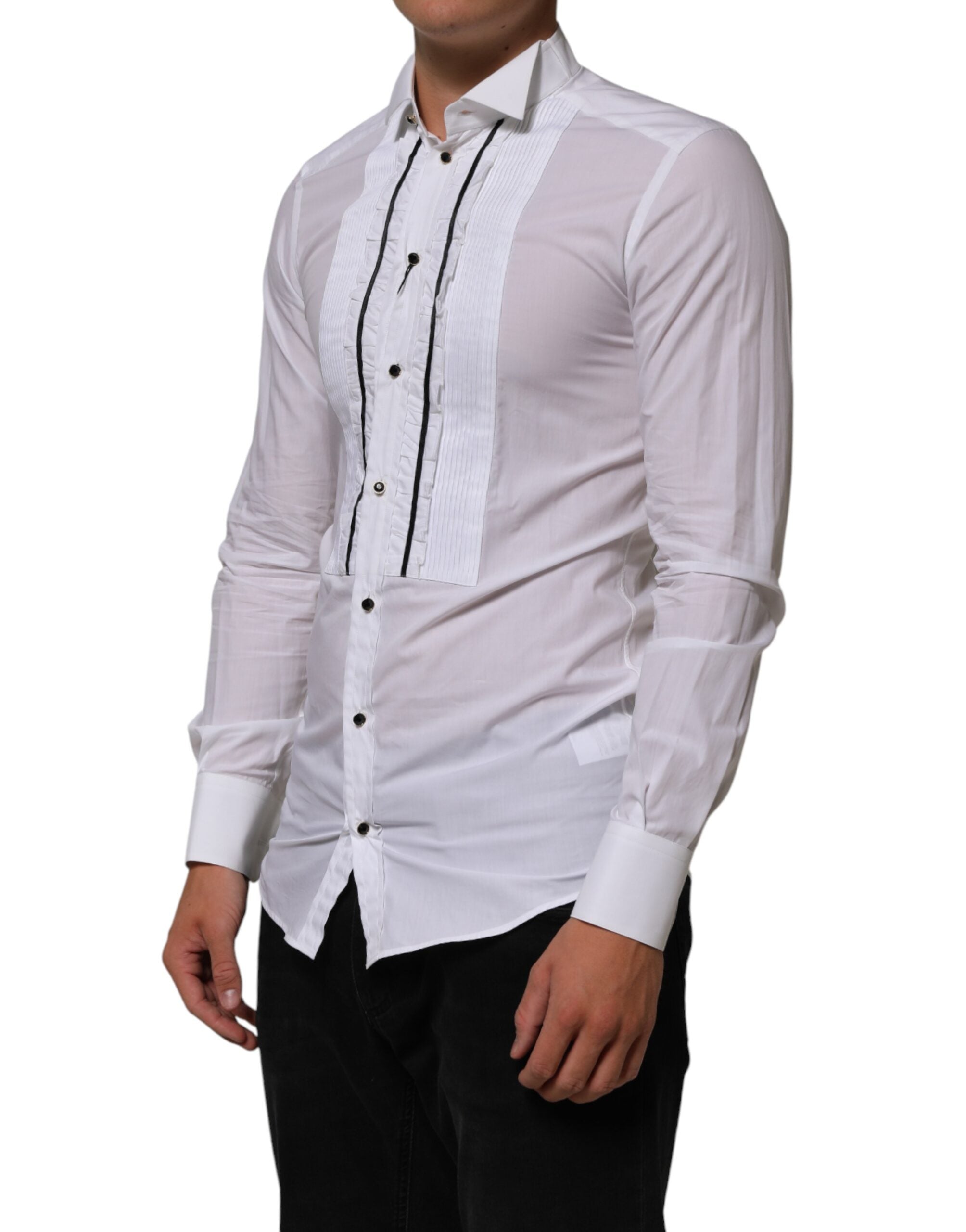 Dolce & Gabbana White Cotton Shirt with Collar and Long Sleeves, GOLD Collection-3