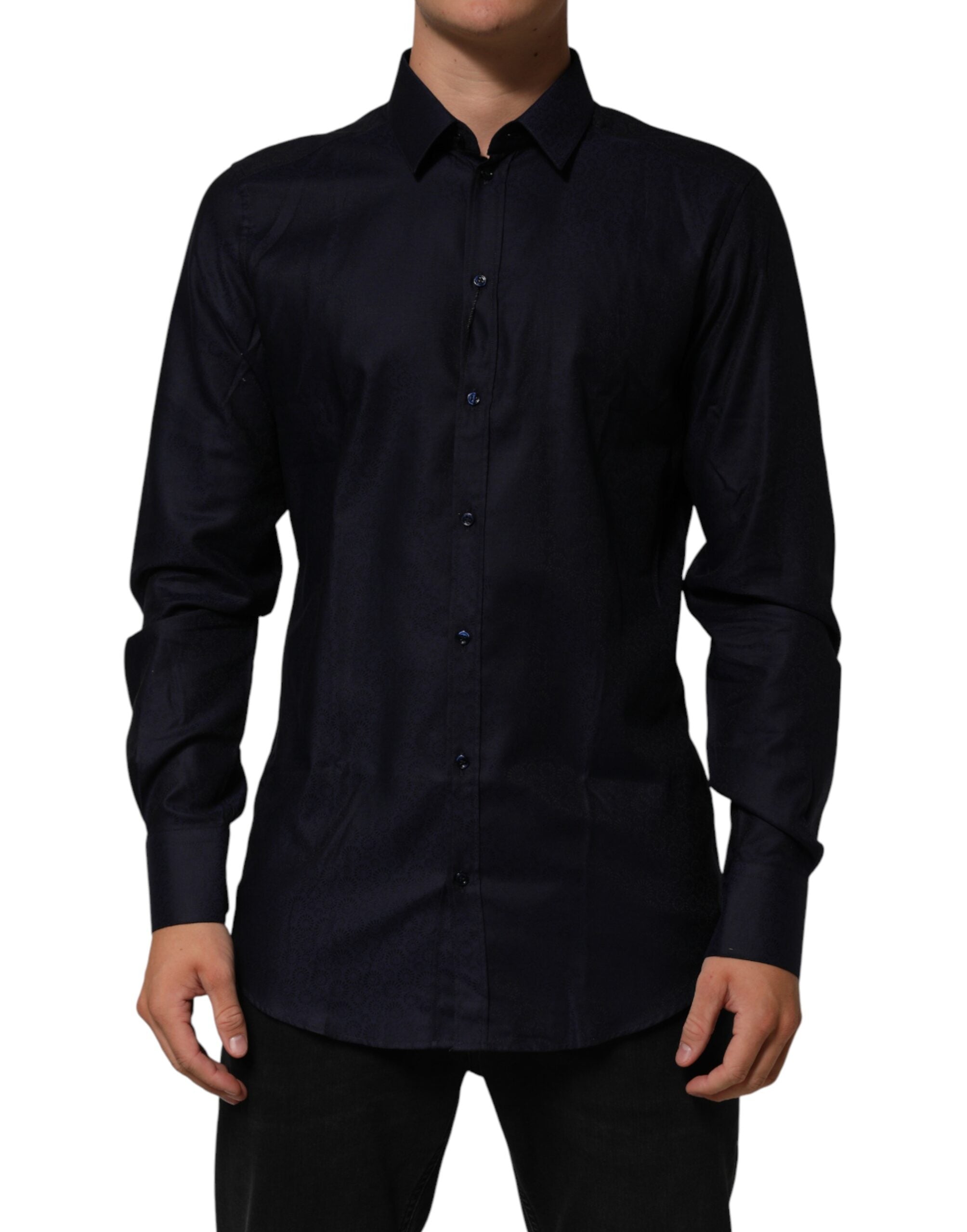 Dolce & Gabbana Blue Cotton Long Sleeve Collared Shirt GOLD for Men-1
