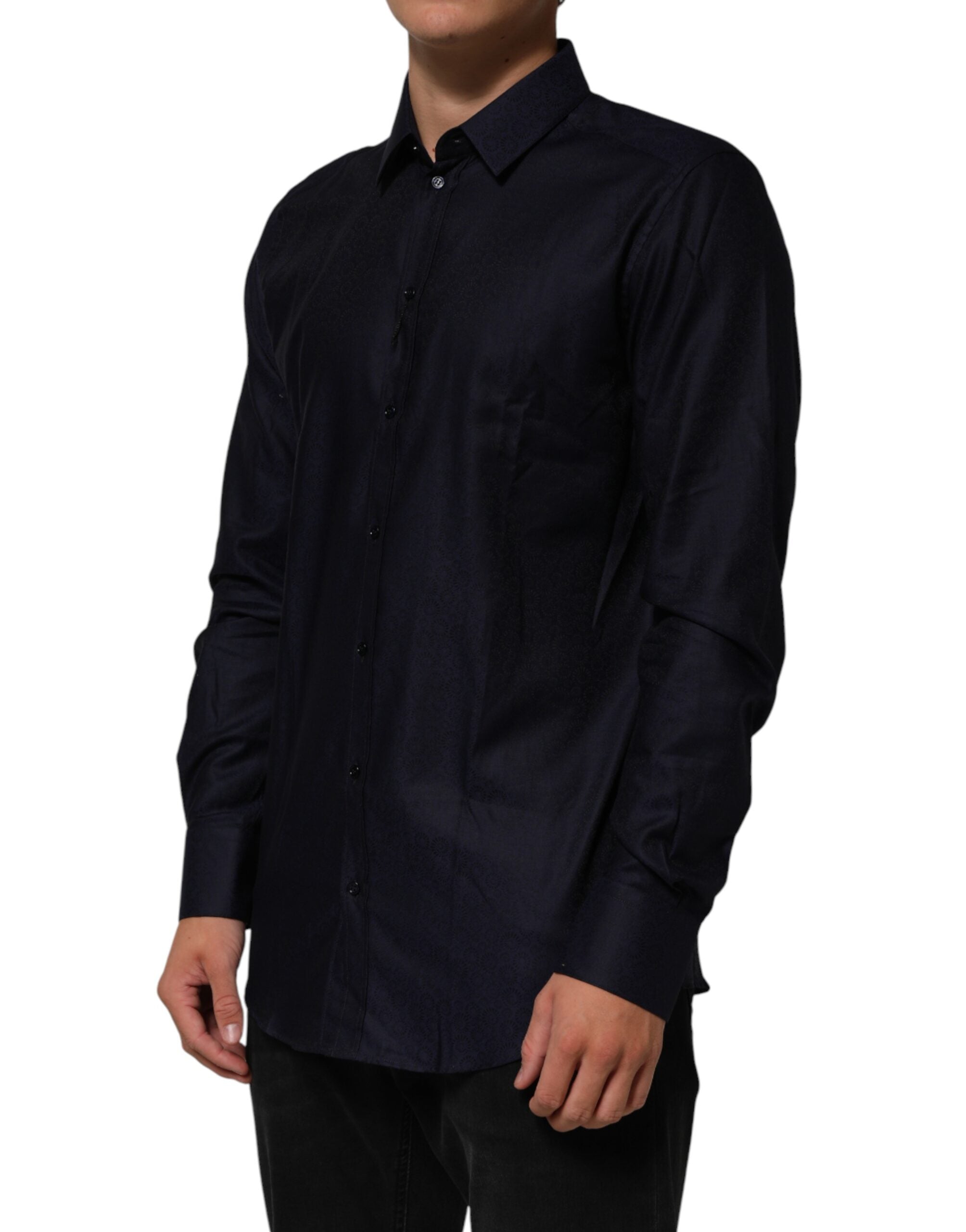 Dolce & Gabbana Blue Cotton Long Sleeve Collared Shirt GOLD for Men-3
