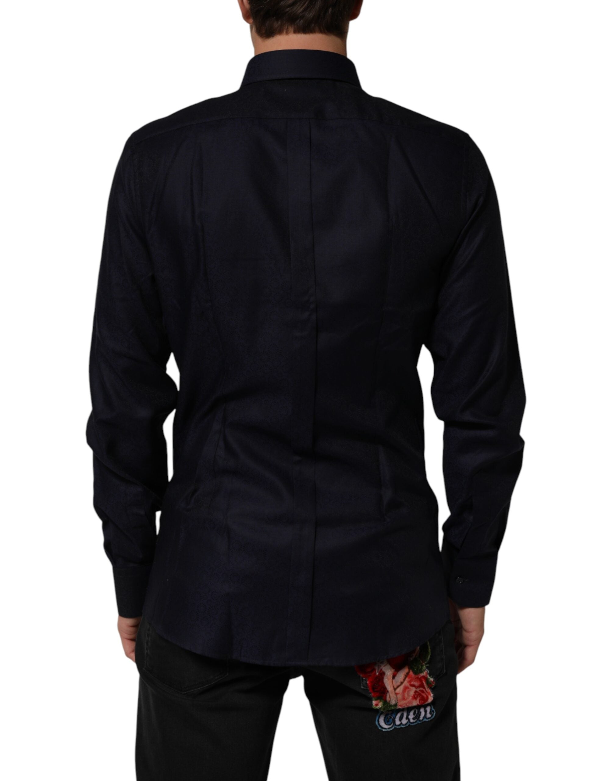 Dolce & Gabbana Blue Cotton Long Sleeve Collared Shirt GOLD for Men-4