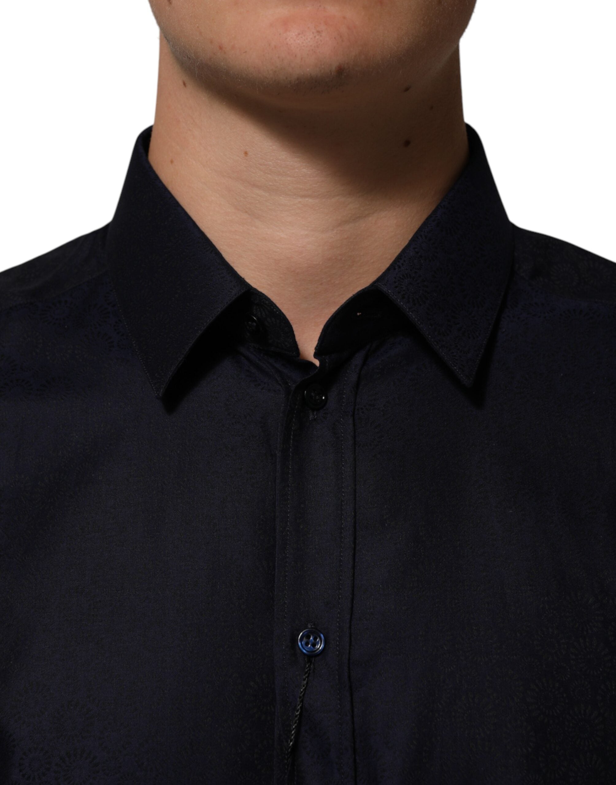 Dolce & Gabbana Blue Cotton Long Sleeve Collared Shirt GOLD for Men-5