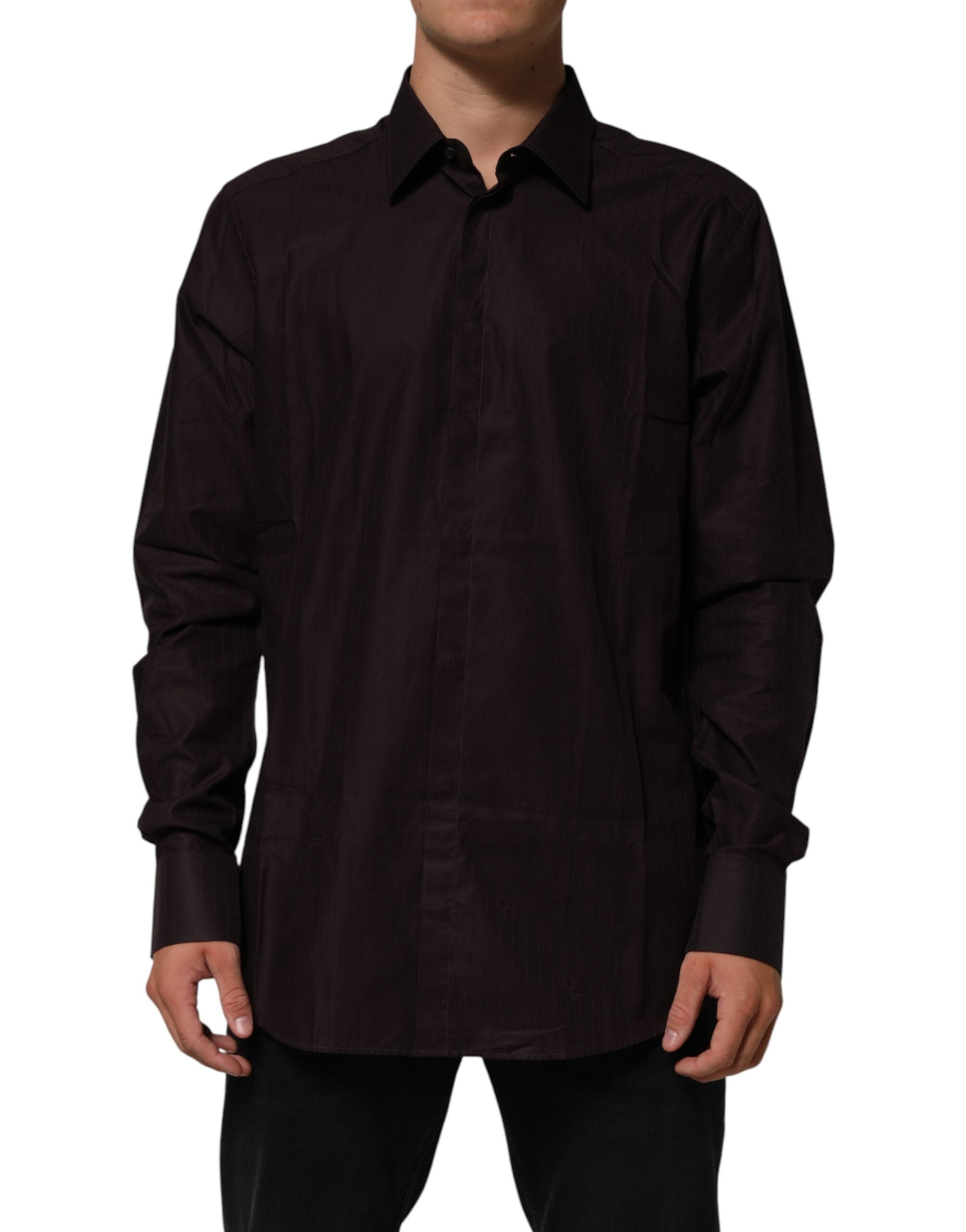 Dolce & Gabbana Brown Cotton Long-Sleeved Shirt MARTINI-1