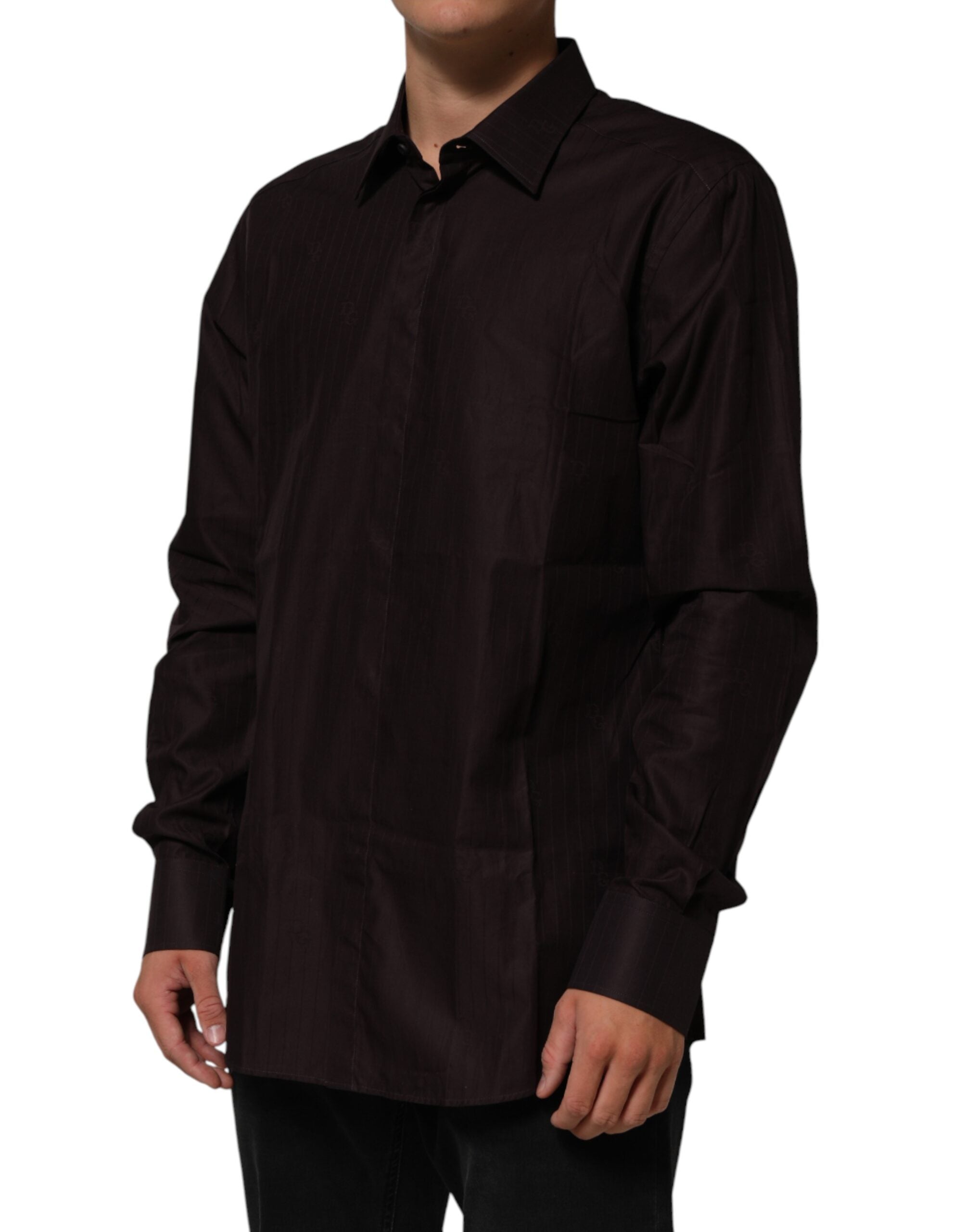 Dolce & Gabbana Brown Cotton Long-Sleeved Shirt MARTINI-3