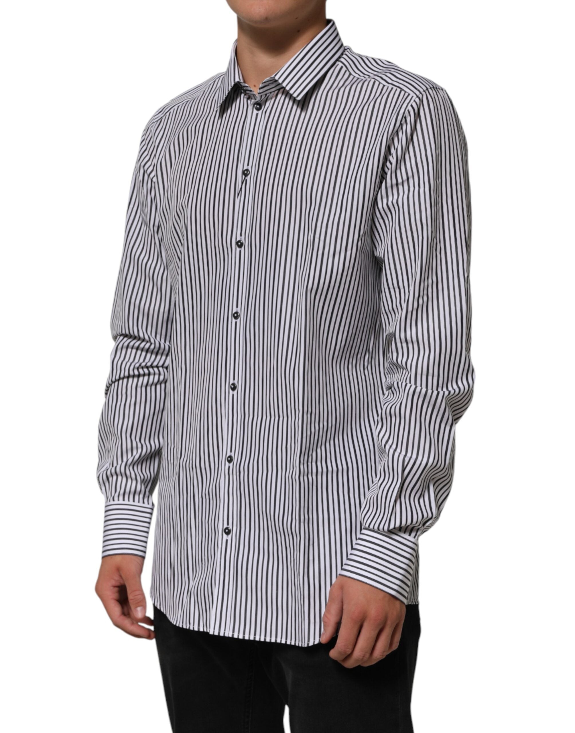 Dolce & Gabbana men's striped shirt in black and white, gold-3