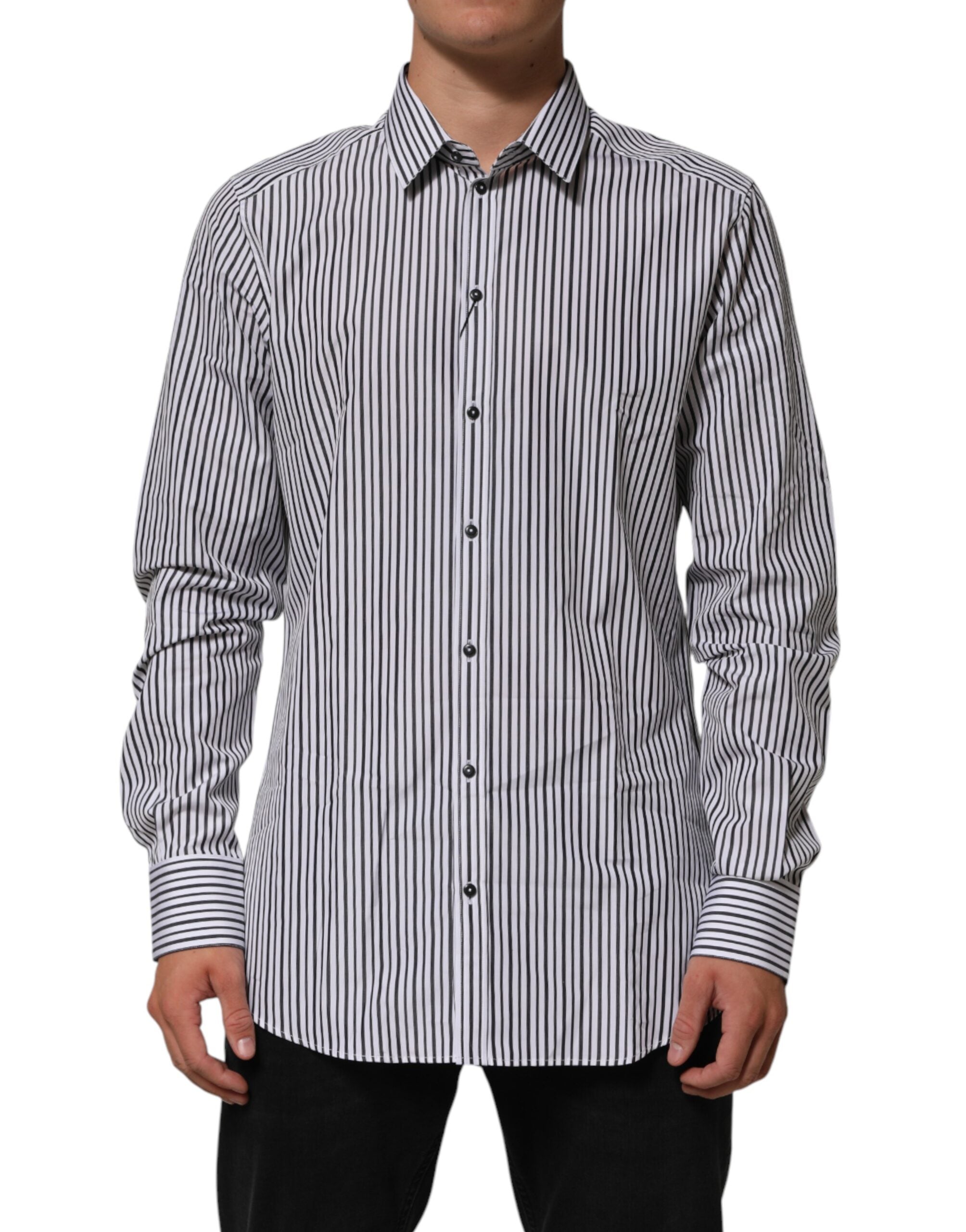 Dolce & Gabbana men's striped shirt in black and white, gold-1