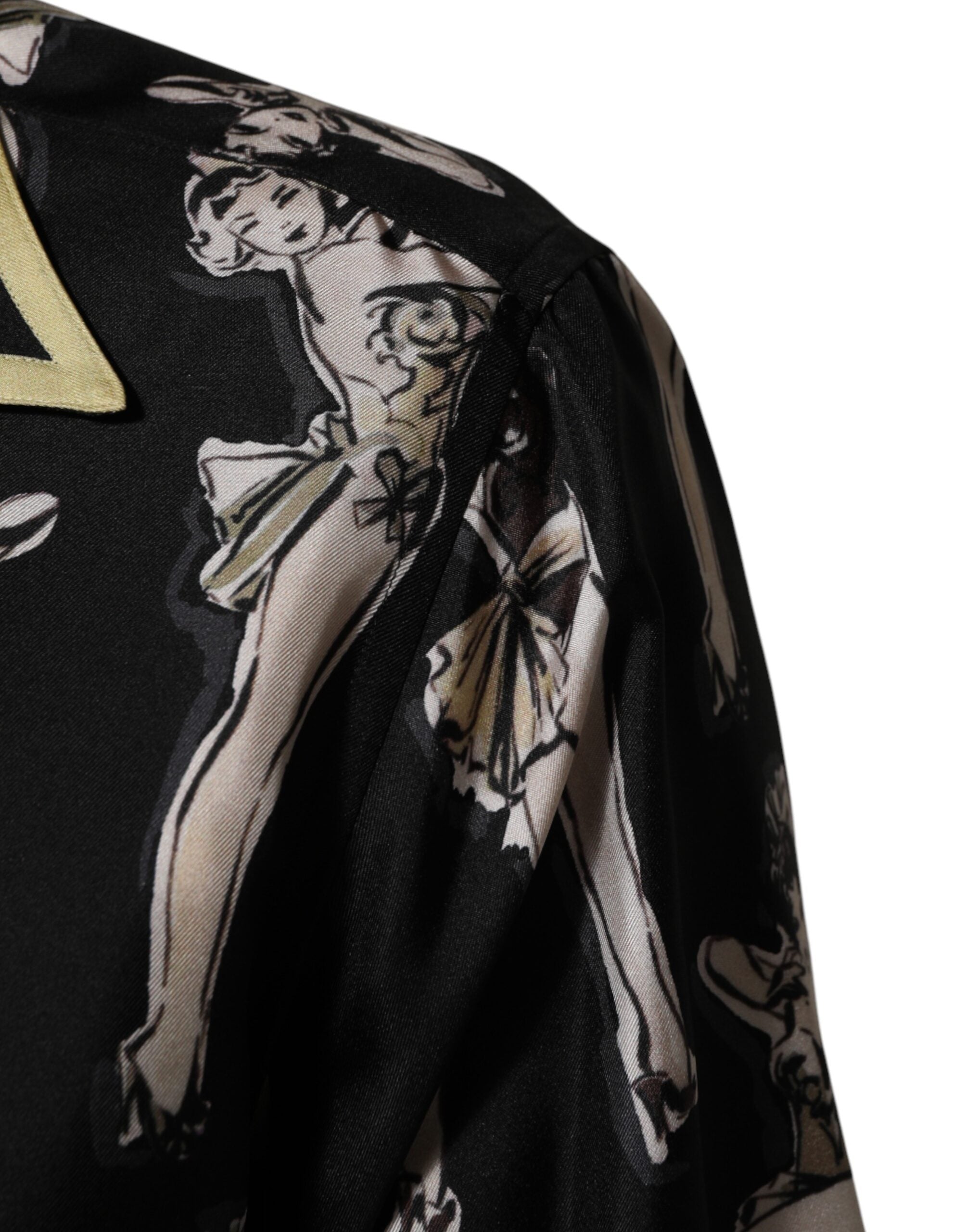 Dolce & Gabbana Schwarzes Seidenhemd mit Pin-Up-Print und Knopfleiste-6