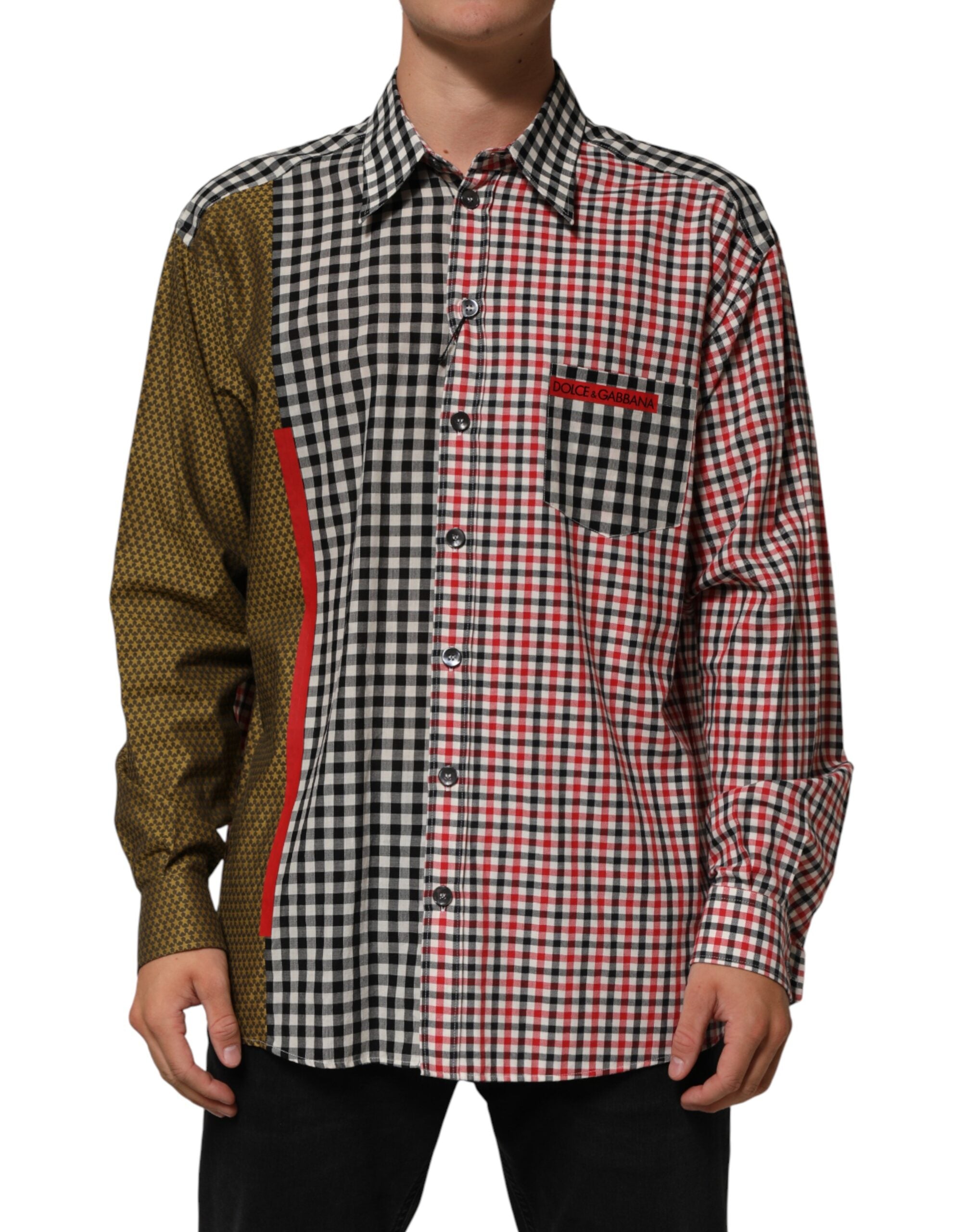 Dolce & Gabbana checked shirt with stand-up collar in multicolor cotton-2
