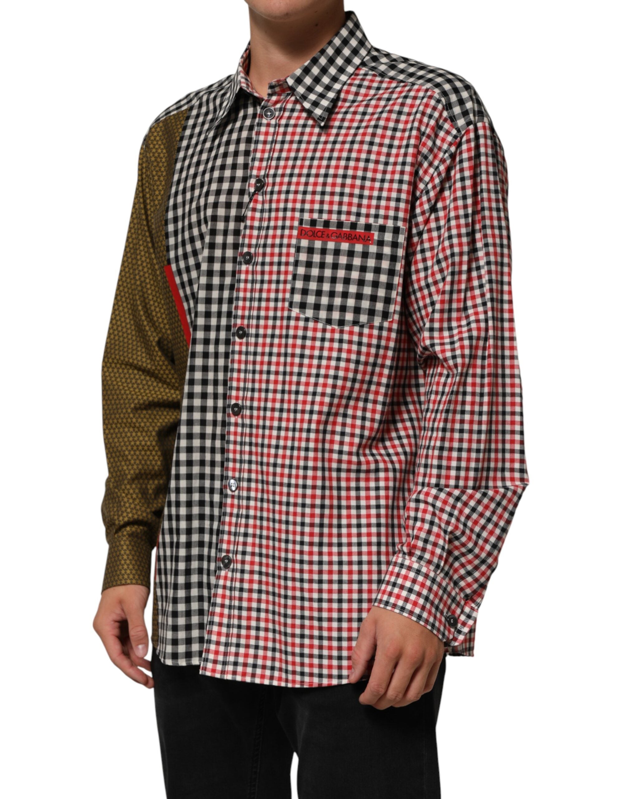 Dolce & Gabbana checked shirt with stand-up collar in multicolor cotton-3