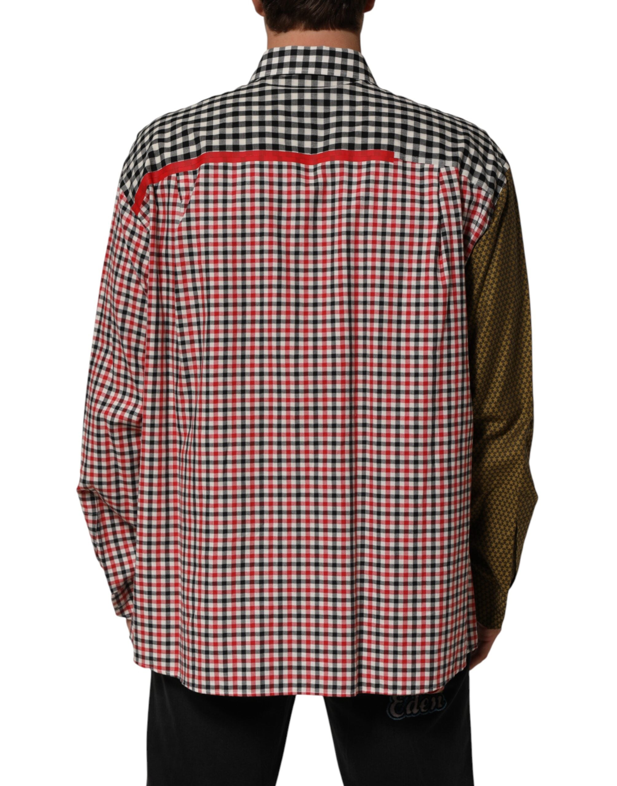 Dolce & Gabbana checked shirt with stand-up collar in multicolor cotton-4