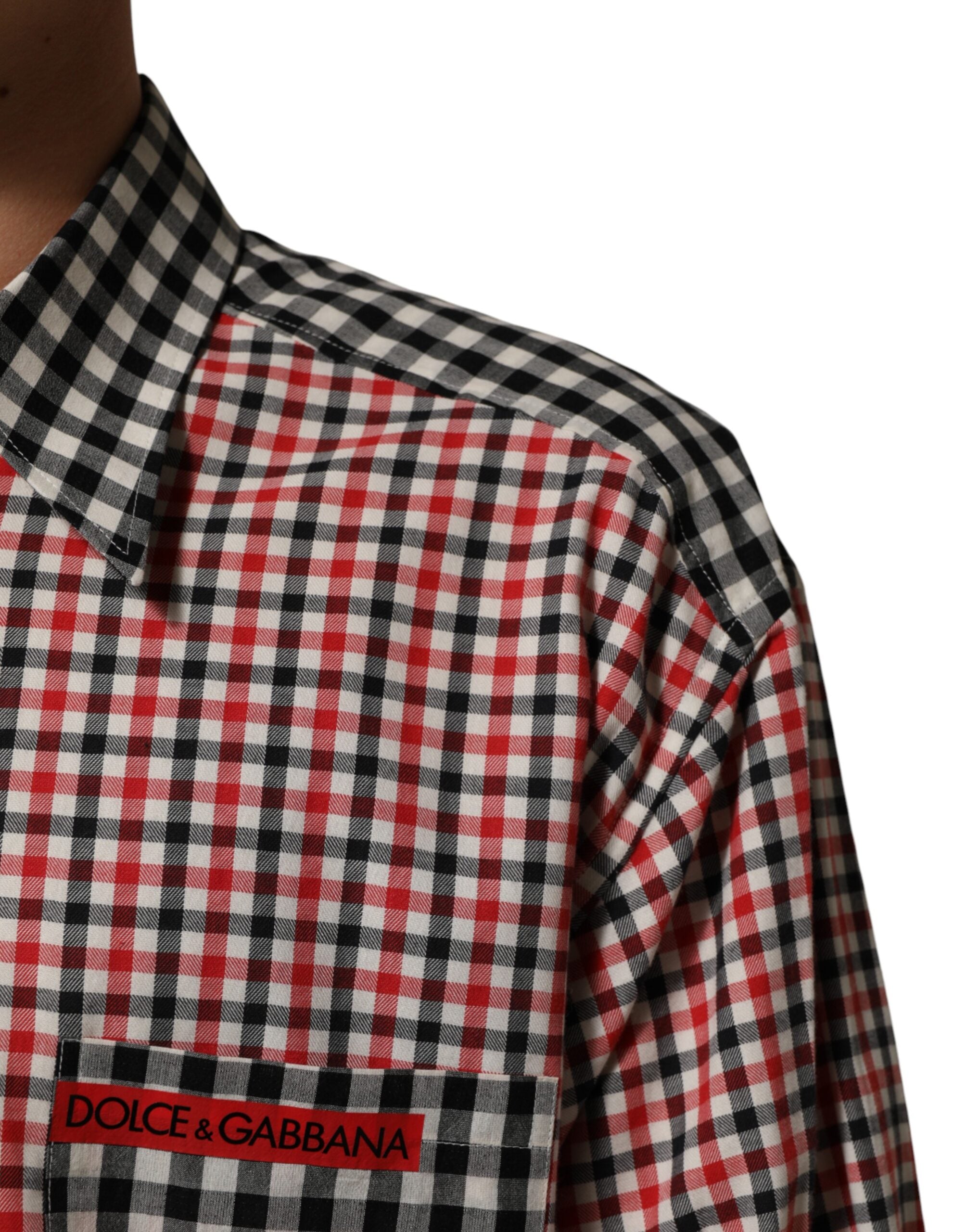 Dolce & Gabbana checked shirt with stand-up collar in multicolor cotton-5