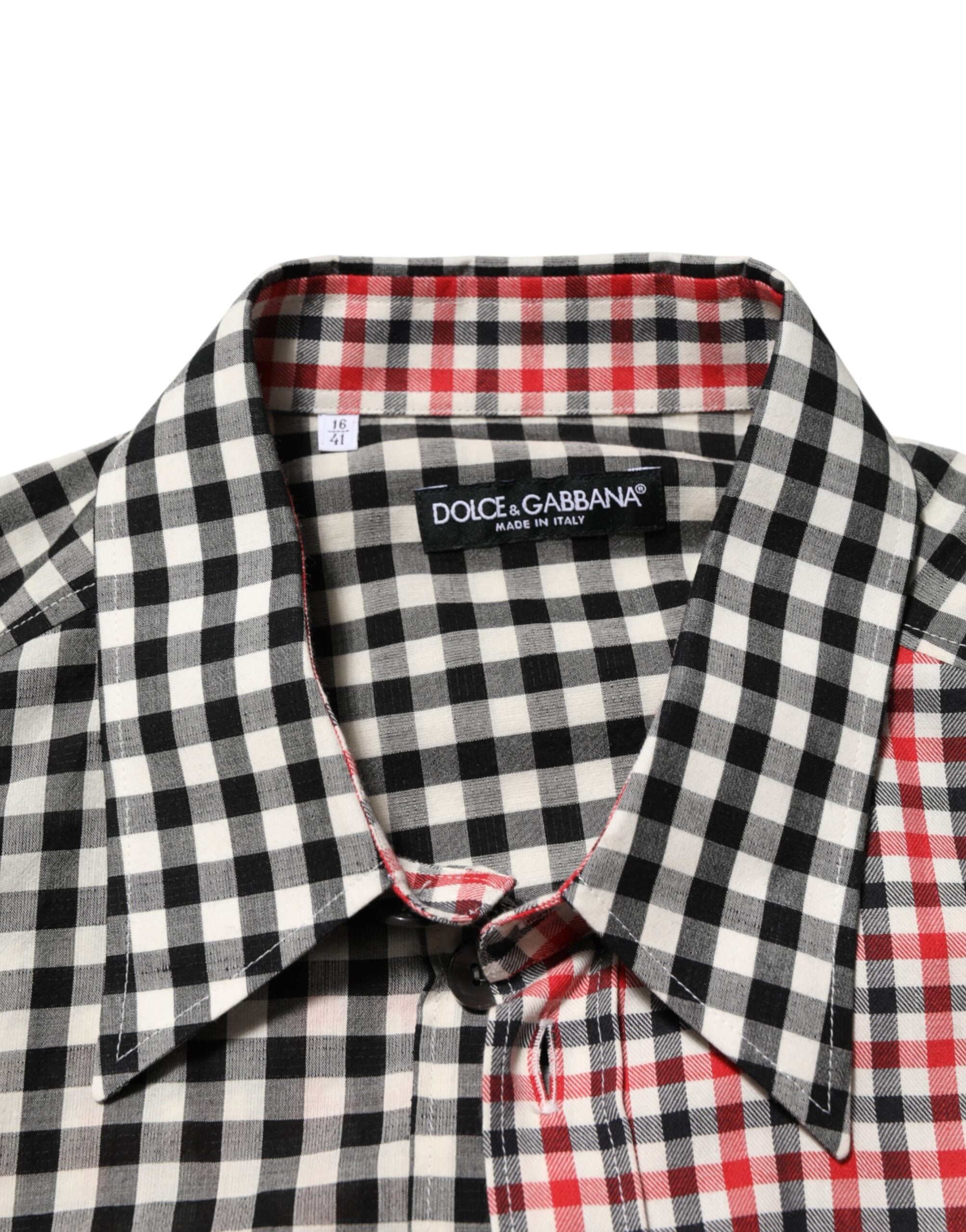 Dolce & Gabbana checked shirt with stand-up collar in multicolor cotton-6