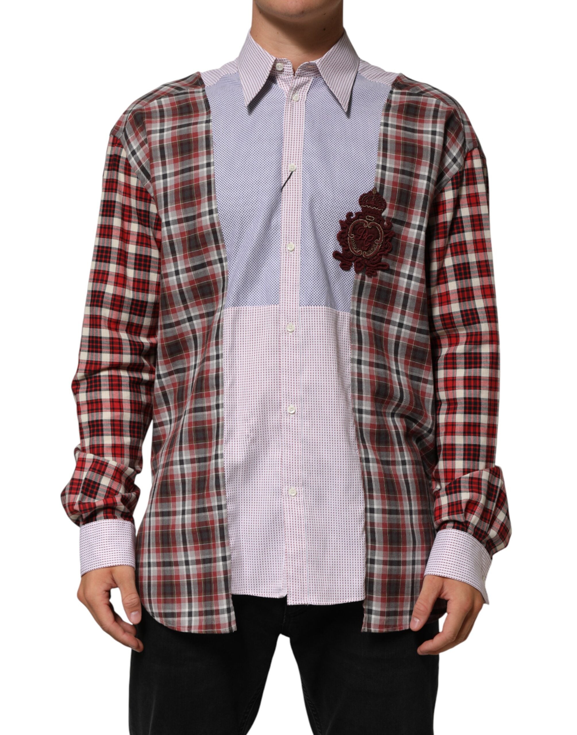 Dolce & Gabbana colorful cotton shirt with collar and check pattern-1
