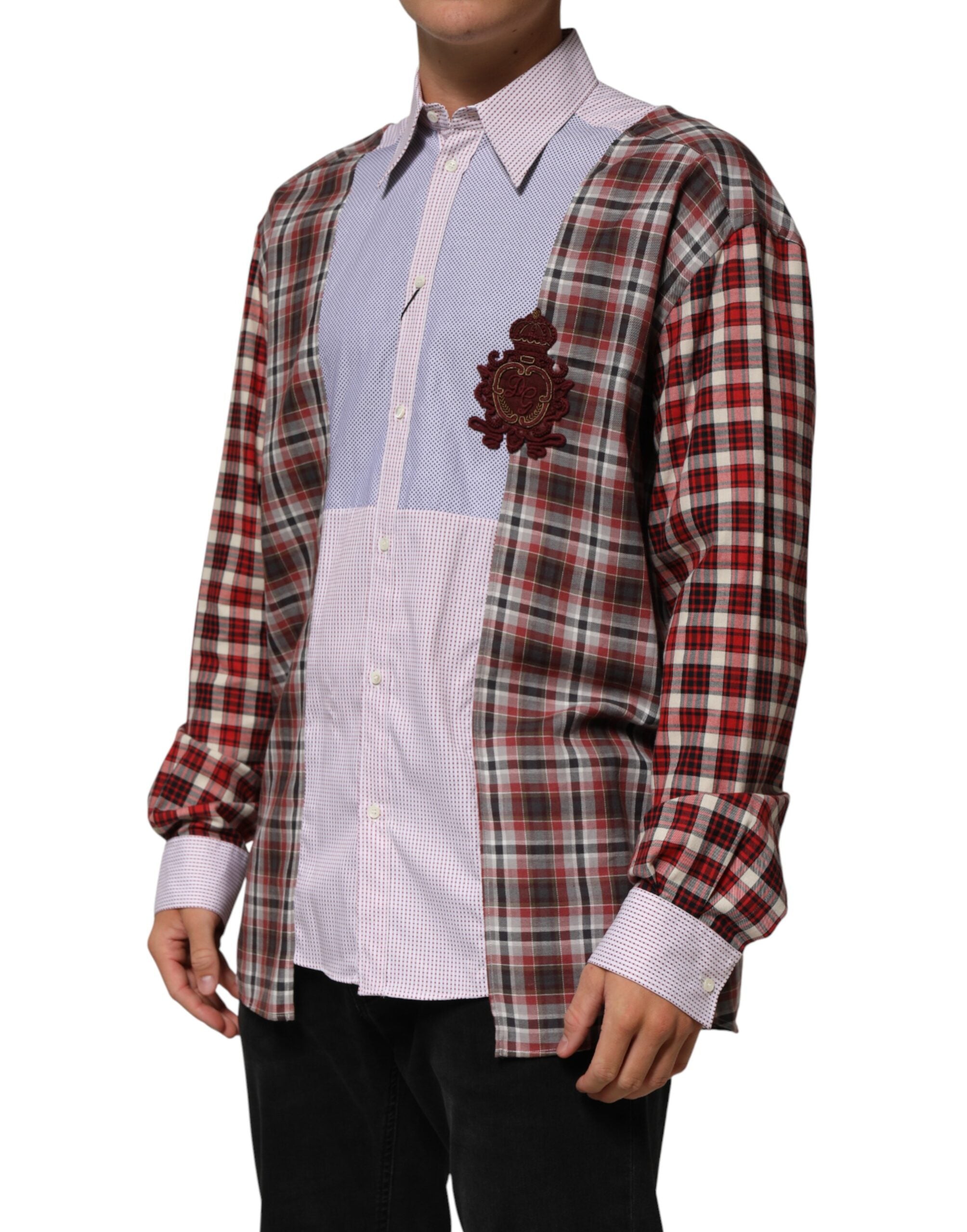 Dolce & Gabbana colorful cotton shirt with collar and check pattern-3