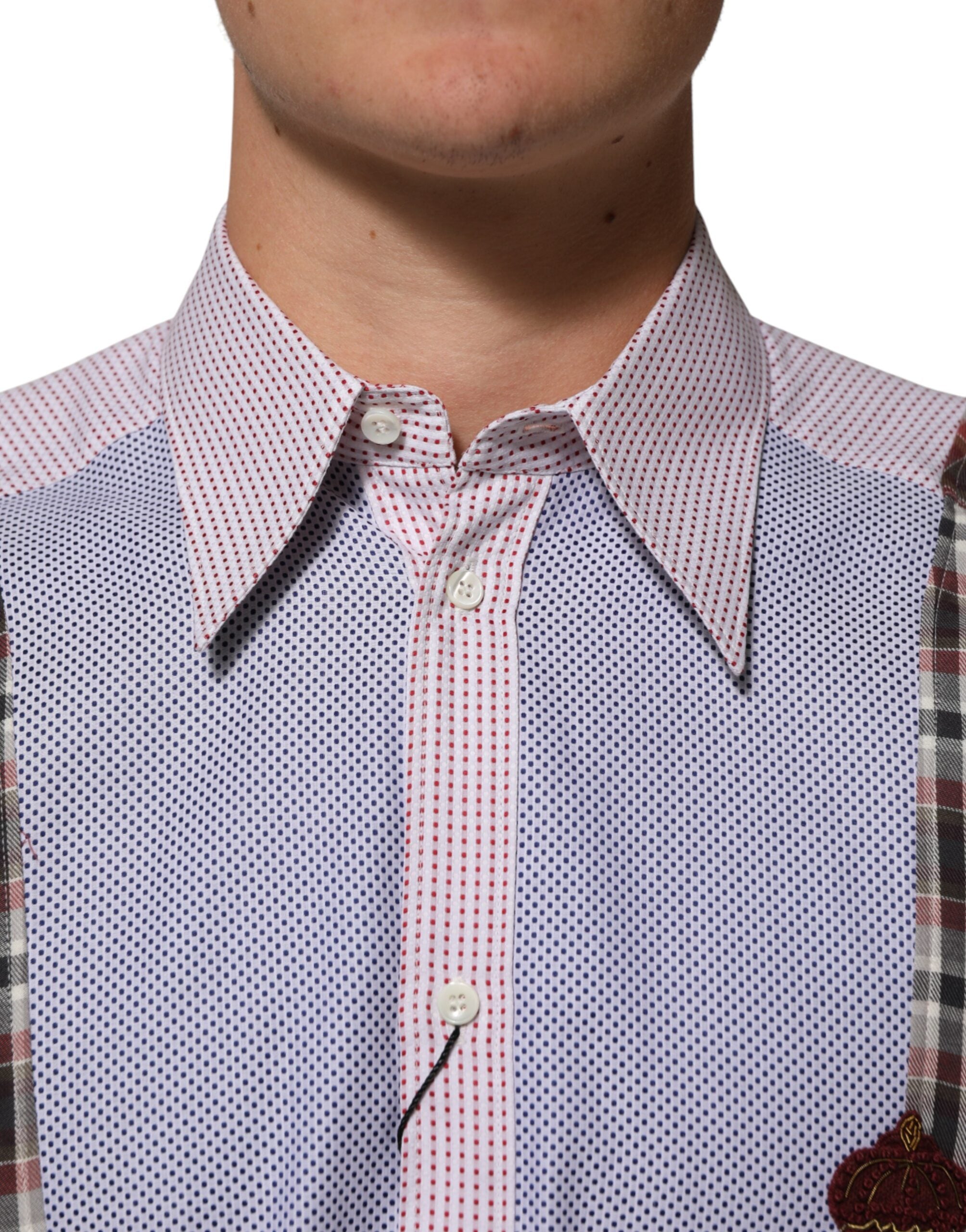 Dolce & Gabbana colorful cotton shirt with collar and check pattern-5
