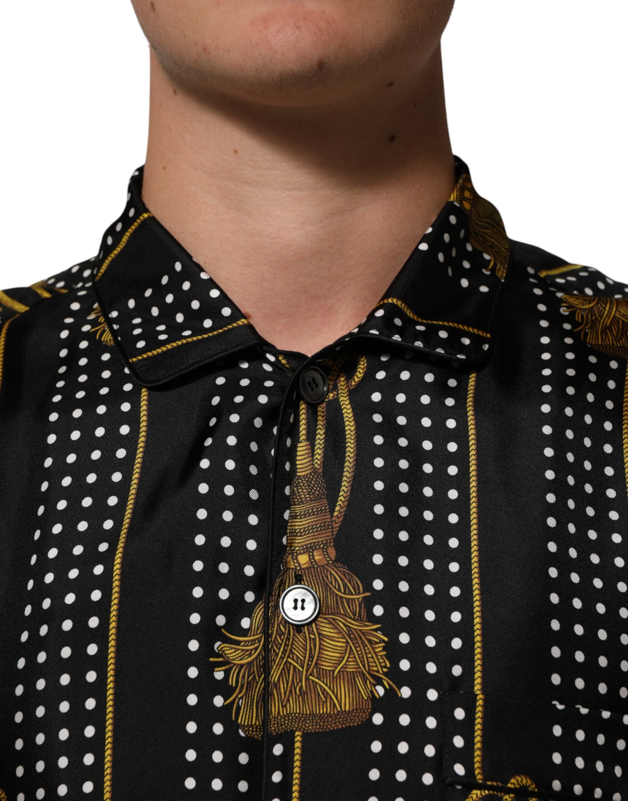 Camisa de seda negra con lunares y borlas de Dolce & Gabbana-5