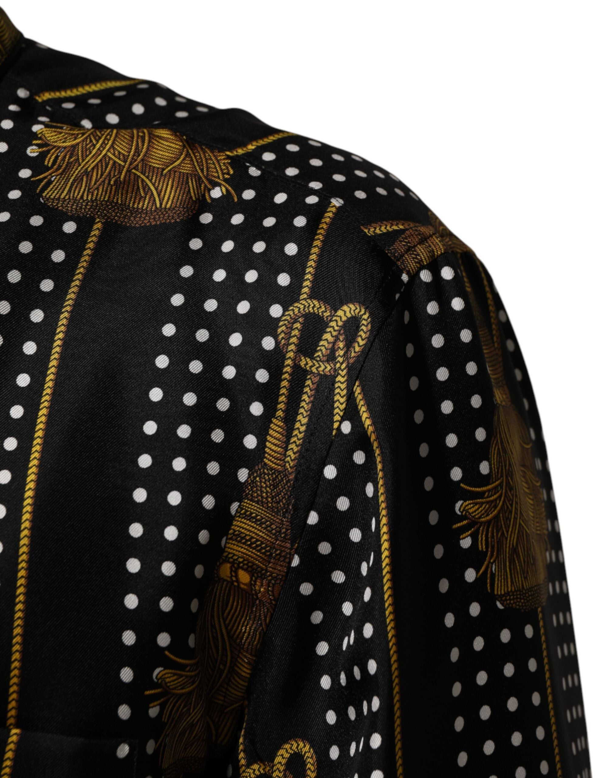 Camisa de seda negra con lunares y borlas de Dolce & Gabbana-6