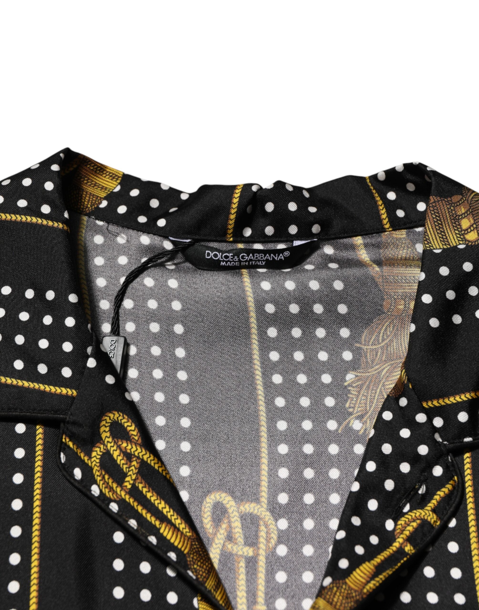 Camisa de seda negra con lunares y borlas de Dolce & Gabbana-7