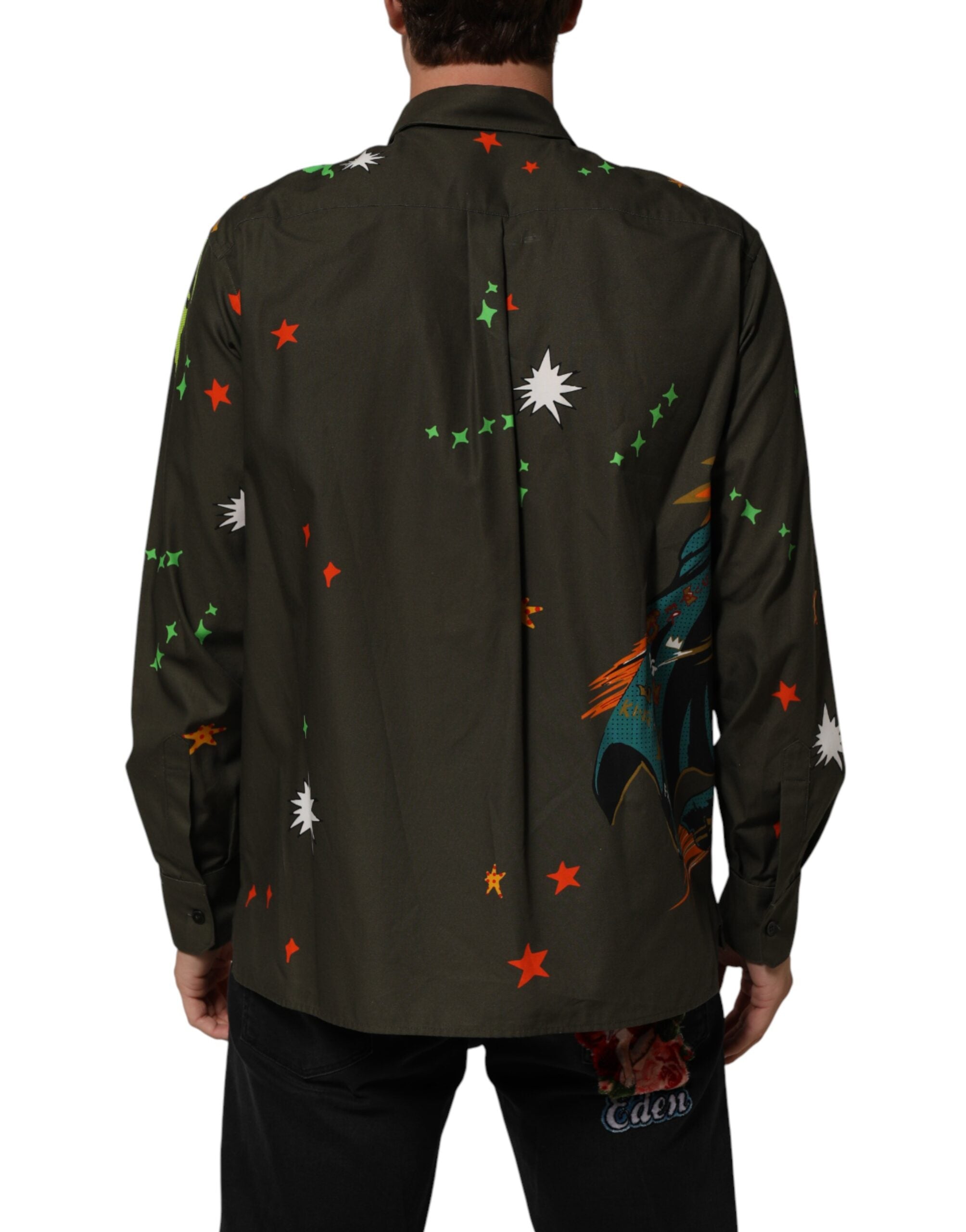 Dolce & Gabbana shirt with superhero print and button placket in brown-4