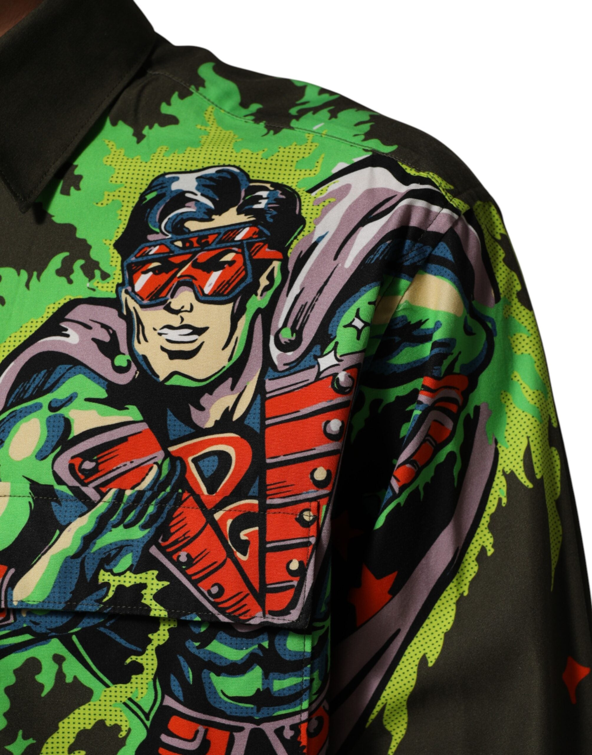 Dolce & Gabbana shirt with superhero print and button placket in brown-6