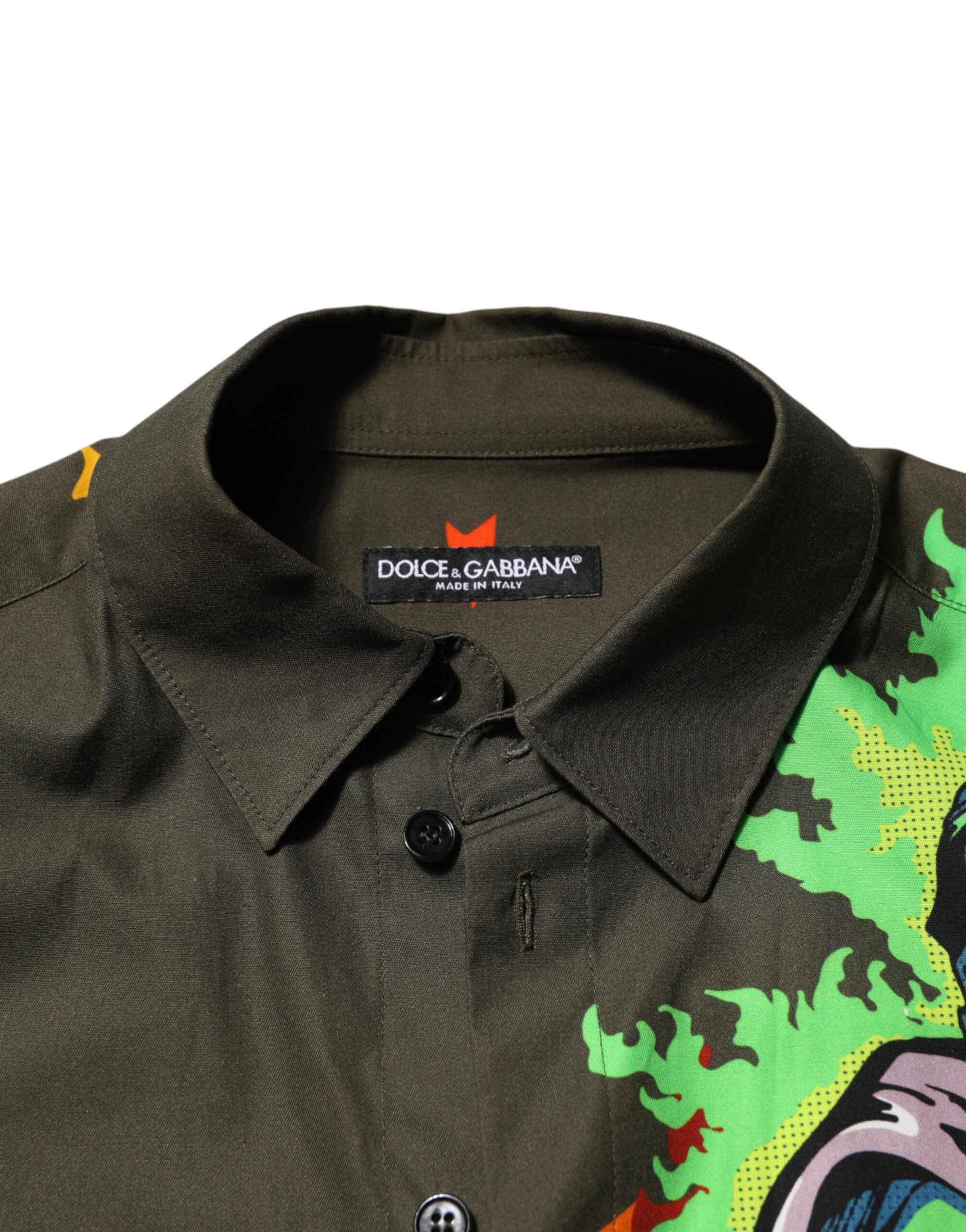 Dolce & Gabbana shirt with superhero print and button placket in brown-7