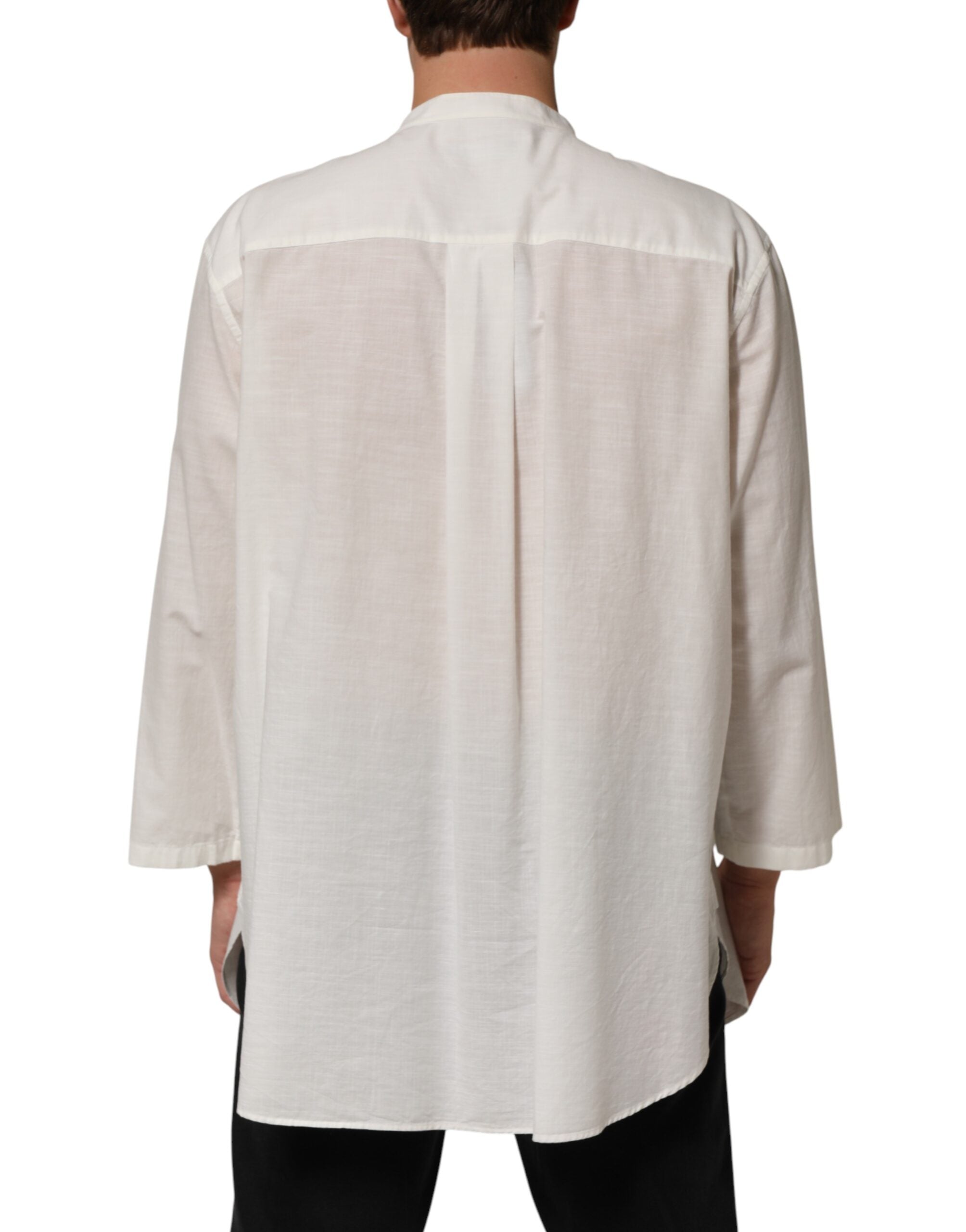 Dolce & Gabbana White cotton shirt with floral pattern and button placket-4