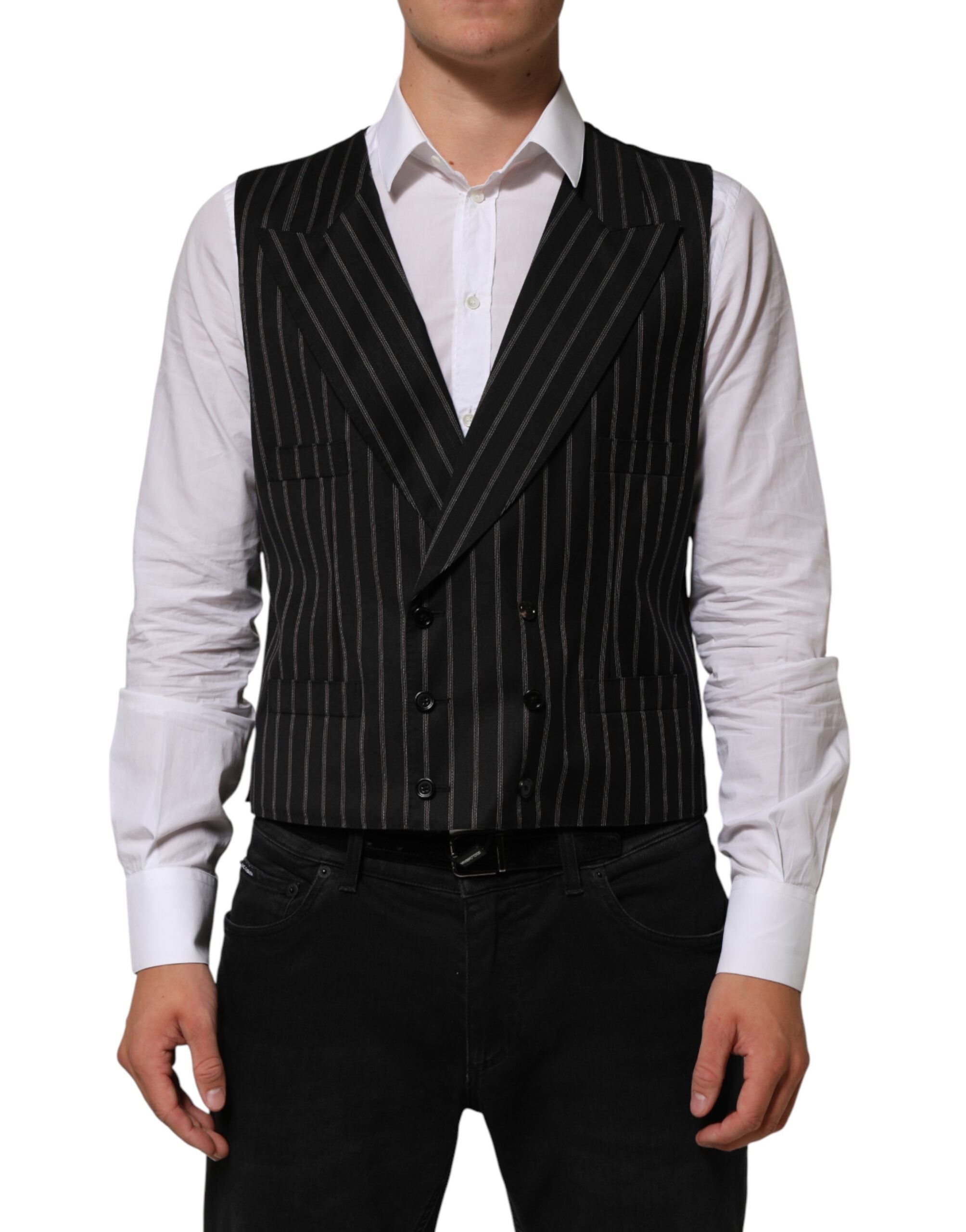 Chaleco de lana a rayas negras Dolce & Gabbana para hombre-2
