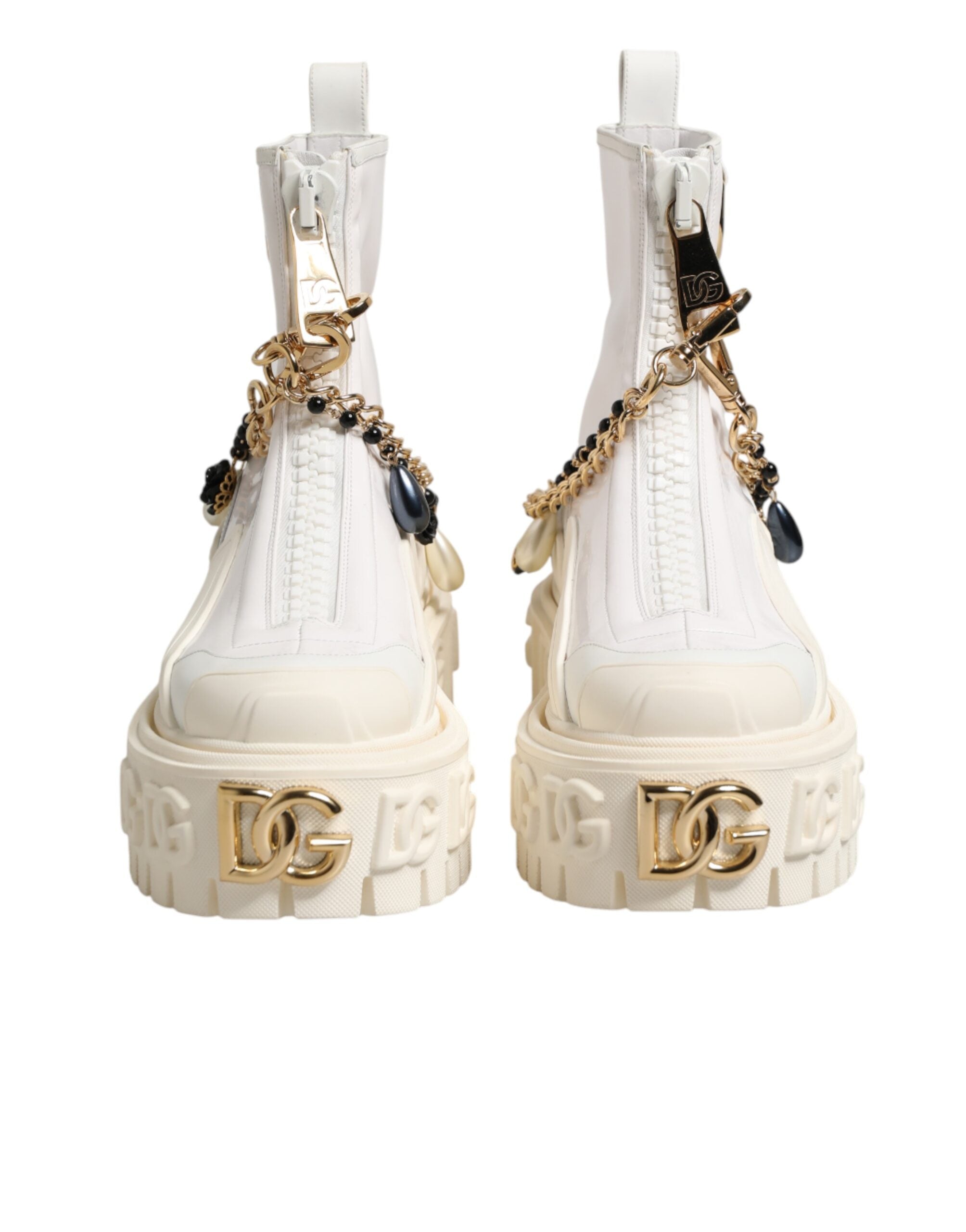 Dolce & Gabbana Weiße Leder-Stiefeletten mit Gummi-Logo-3