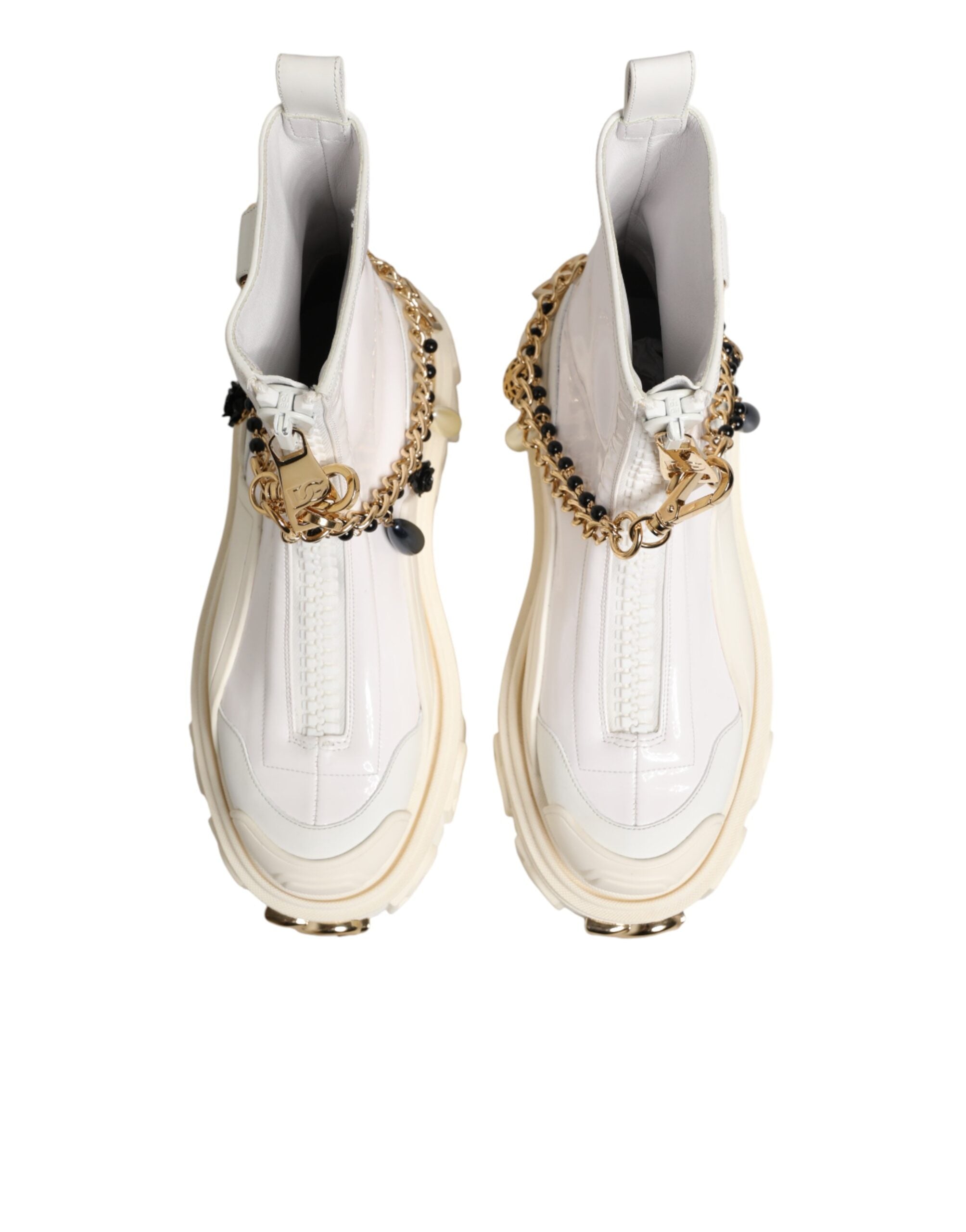 Dolce & Gabbana Weiße Leder-Stiefeletten mit Gummi-Logo-4