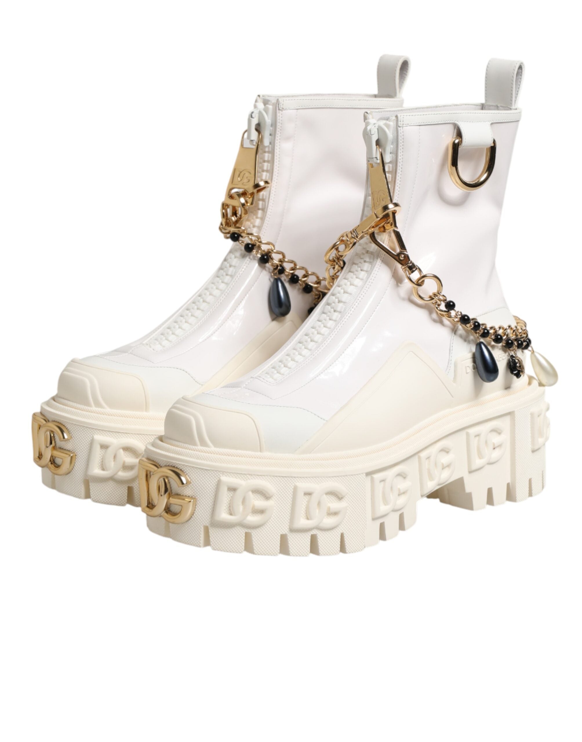 Dolce & Gabbana Weiße Leder-Stiefeletten mit Gummi-Logo-5