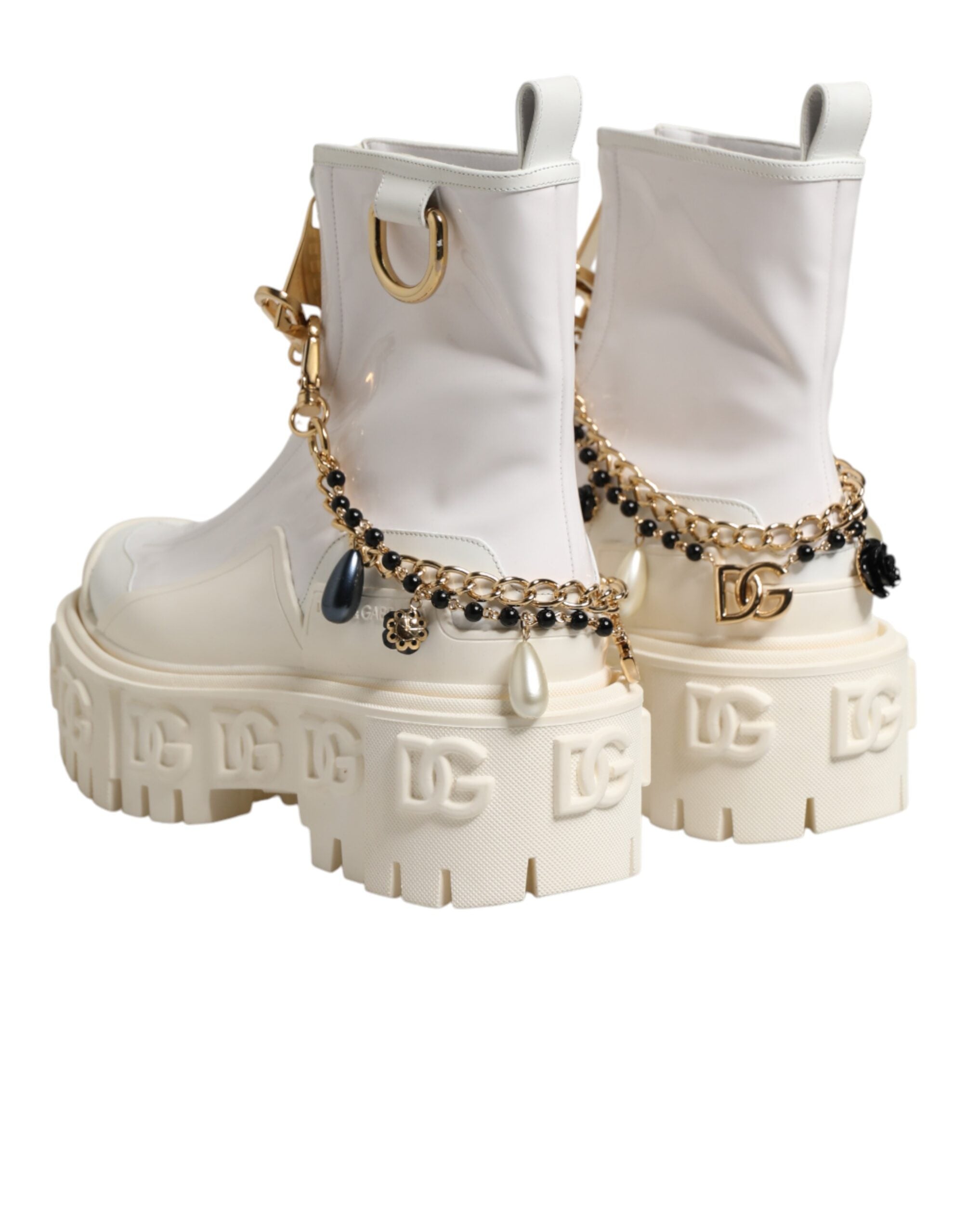 Dolce & Gabbana Weiße Leder-Stiefeletten mit Gummi-Logo-6
