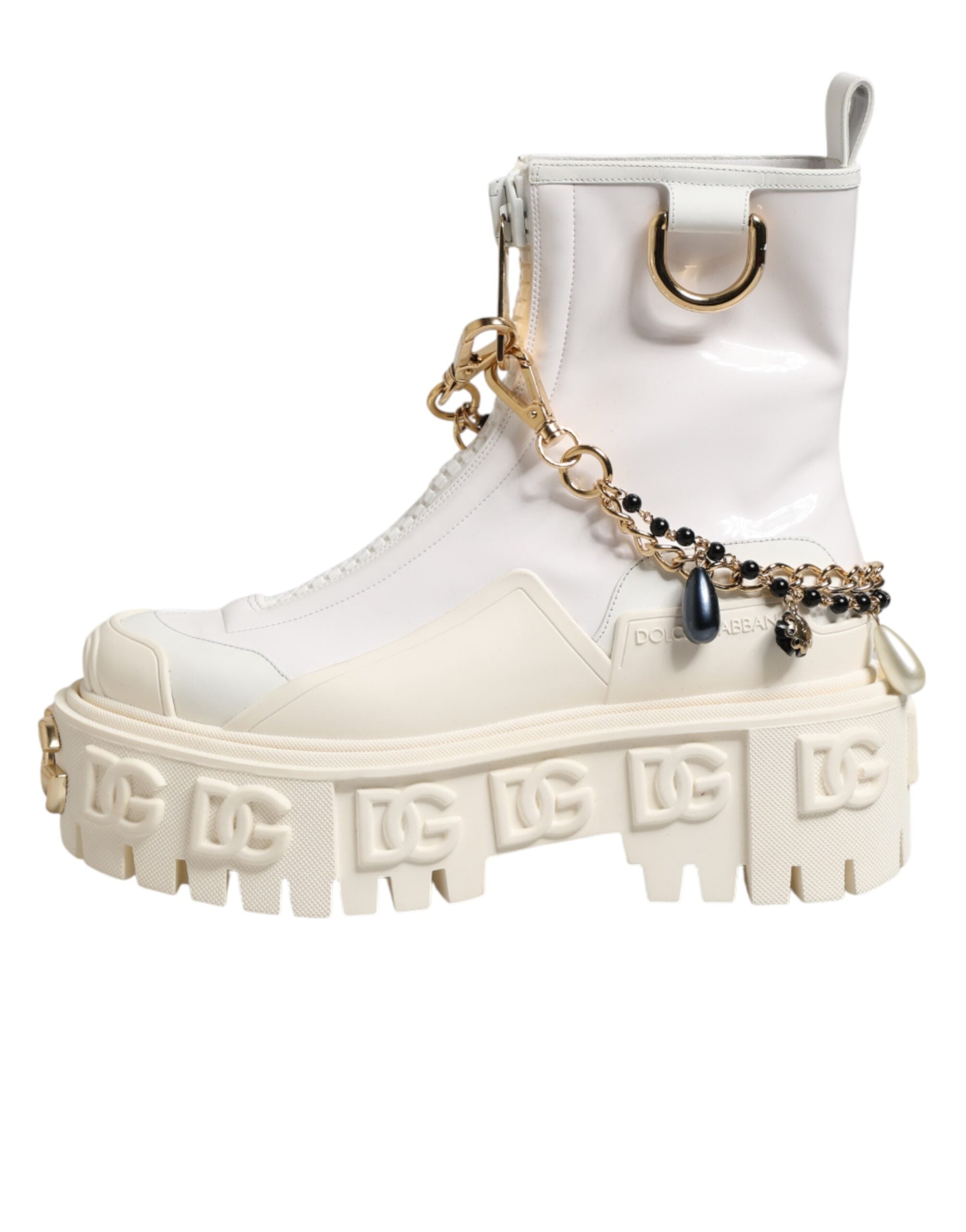 Dolce & Gabbana Weiße Leder-Stiefeletten mit Gummi-Logo-7