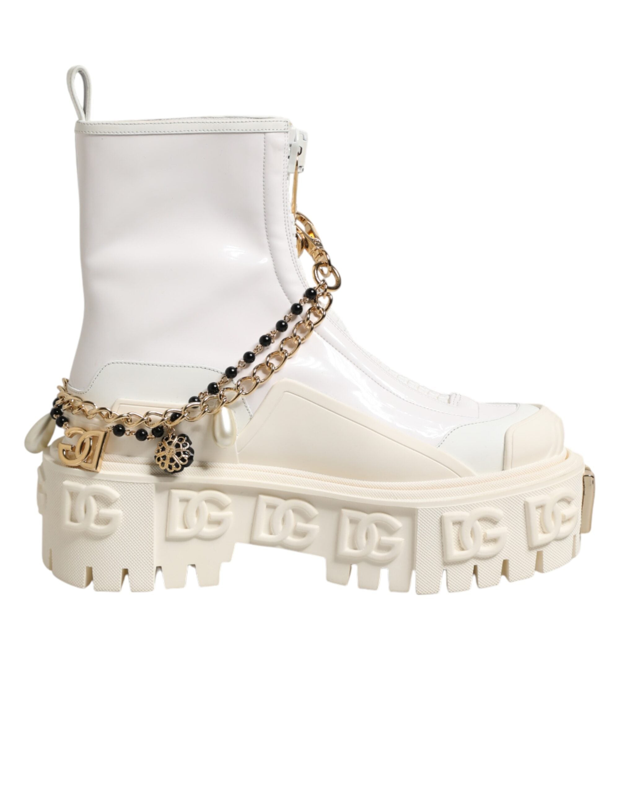 Dolce & Gabbana Weiße Leder-Stiefeletten mit Gummi-Logo-2