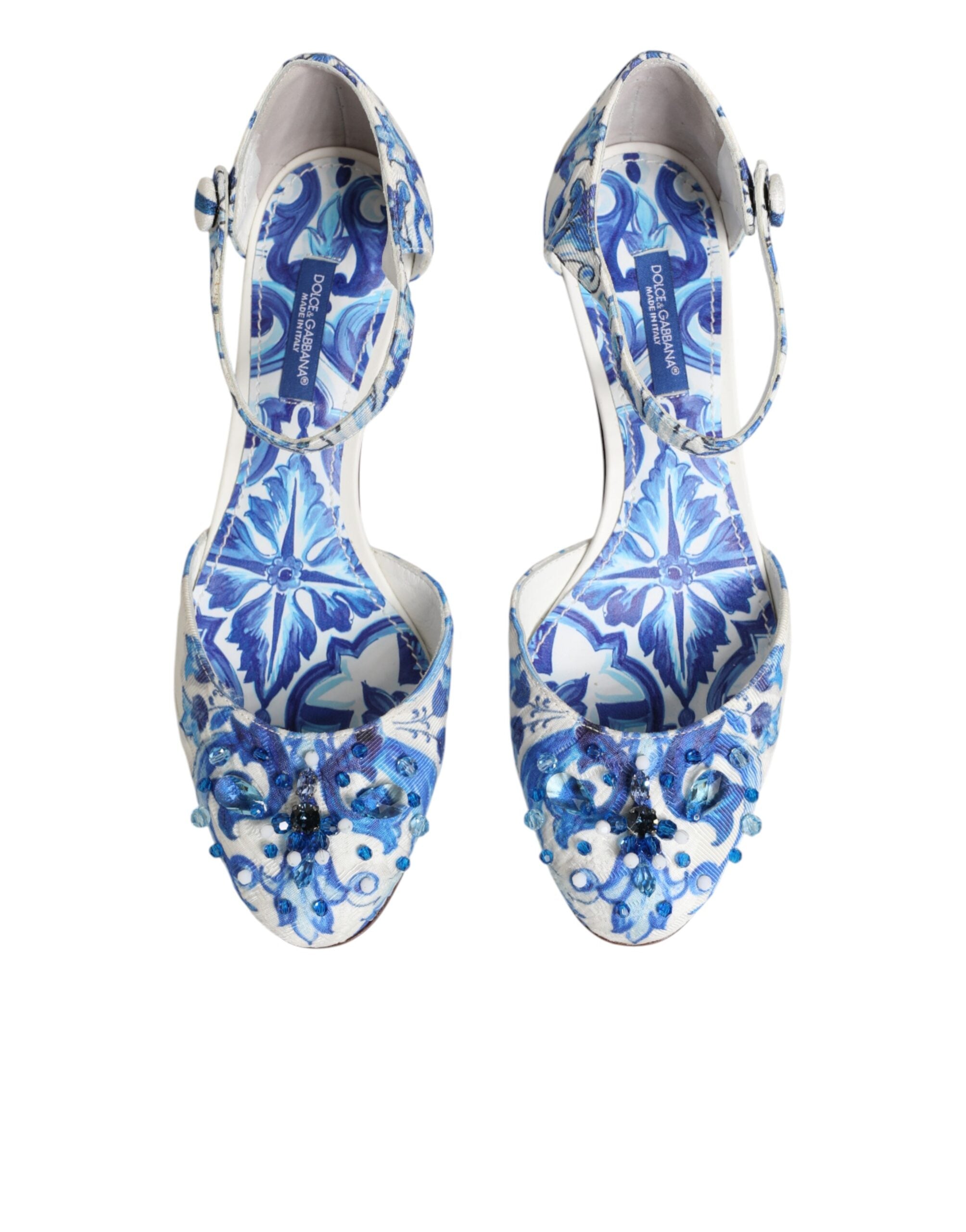 Dolce & Gabbana white and blue sandals with floral pattern and crystals-4