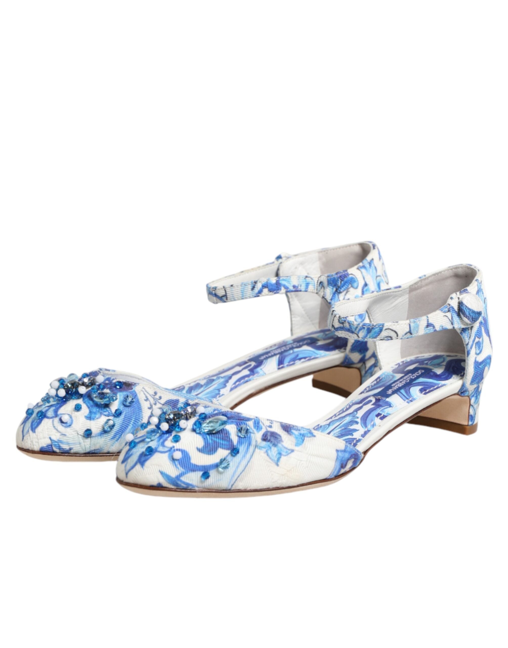Dolce & Gabbana white and blue sandals with floral pattern and crystals-5
