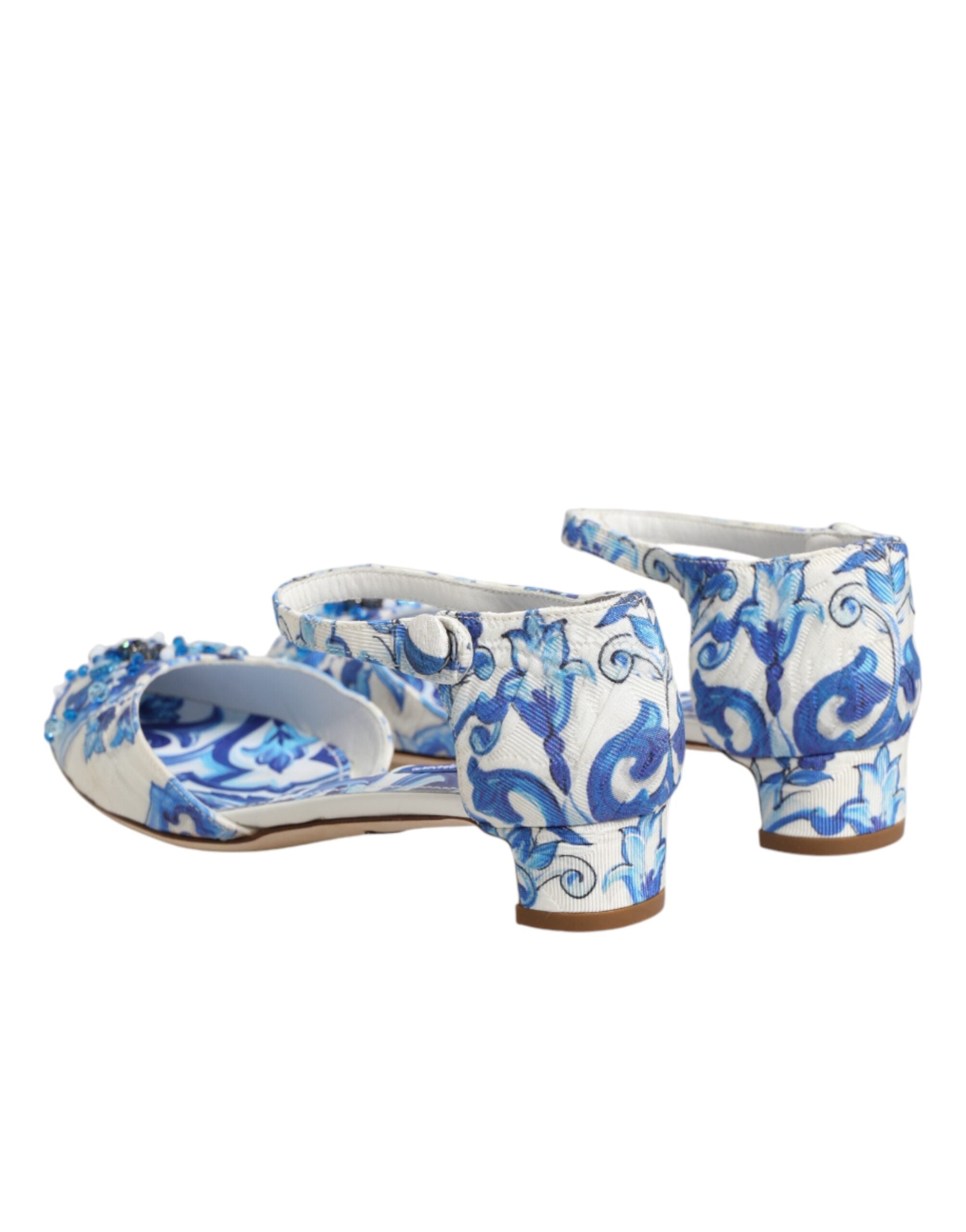Dolce & Gabbana white and blue sandals with floral pattern and crystals-6