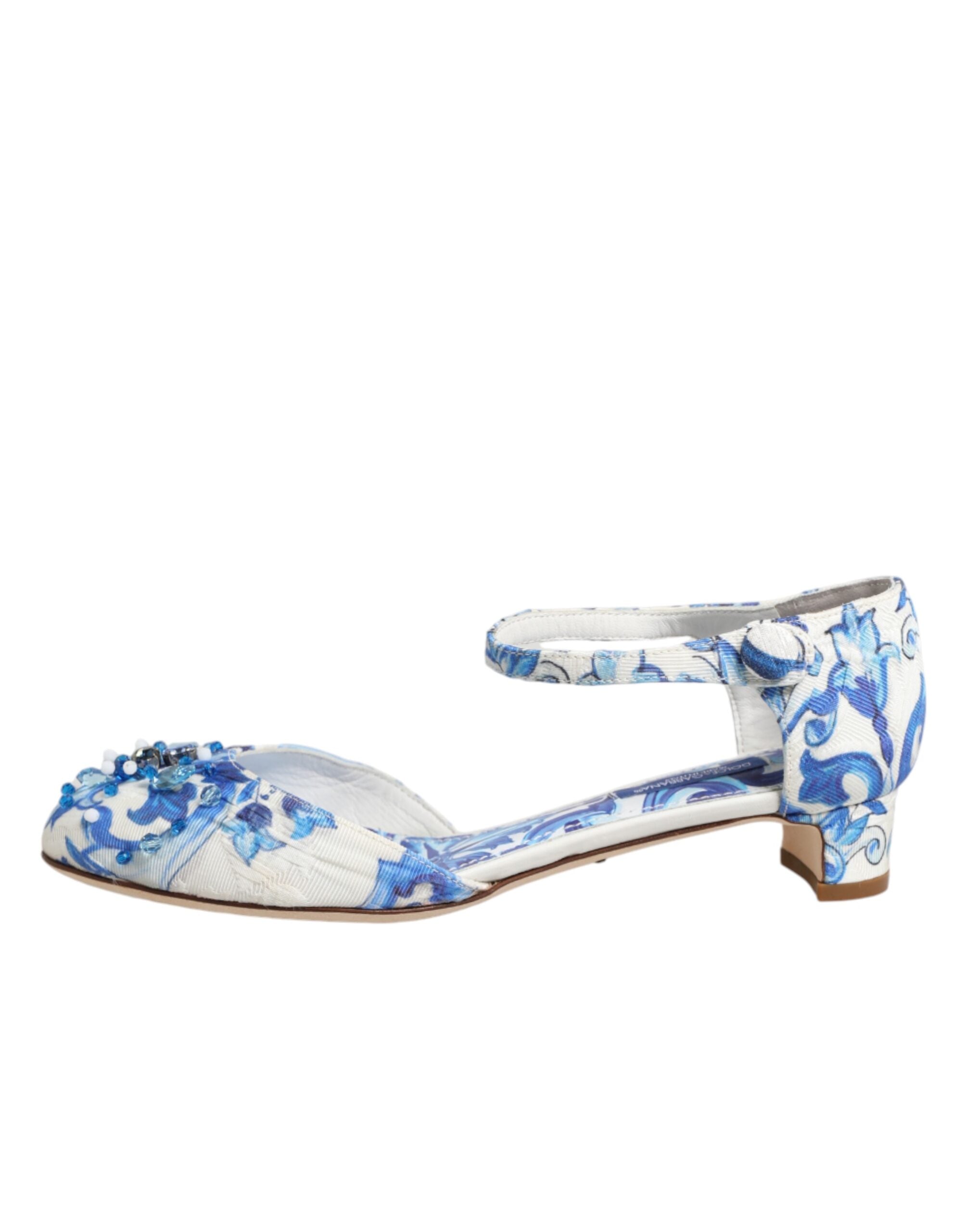 Dolce & Gabbana white and blue sandals with floral pattern and crystals-7