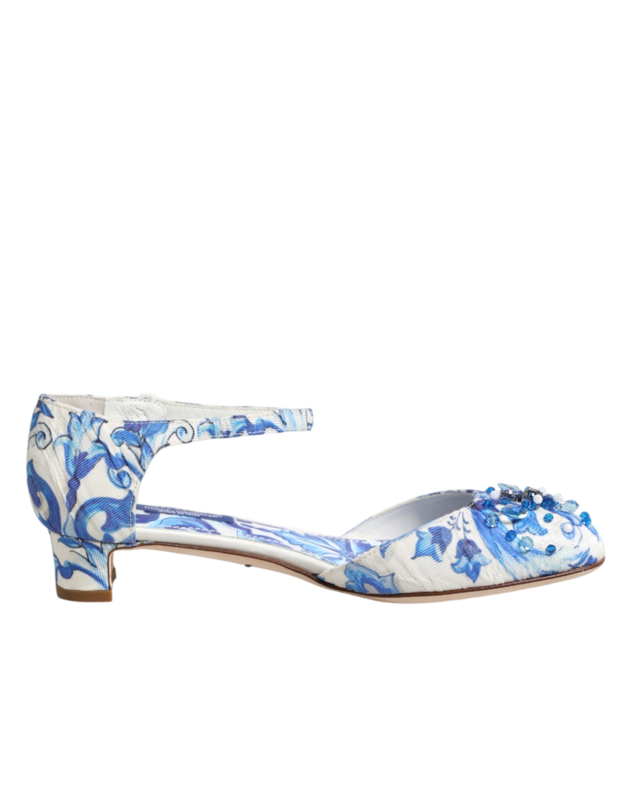 Dolce & Gabbana white and blue sandals with floral pattern and crystals-2