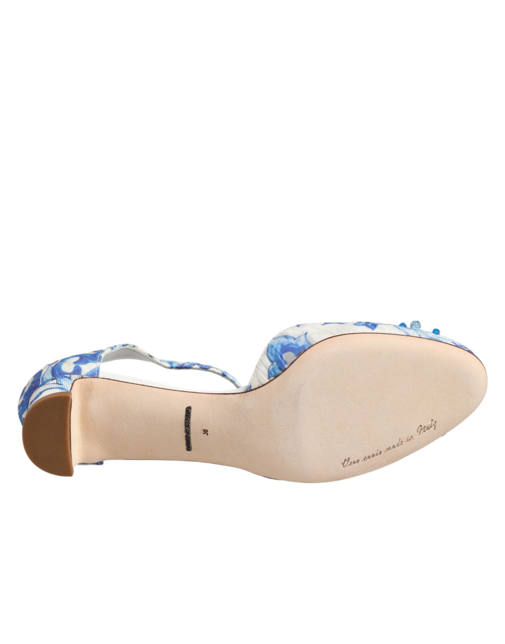 Dolce & Gabbana white and blue sandals with floral pattern and crystals-8