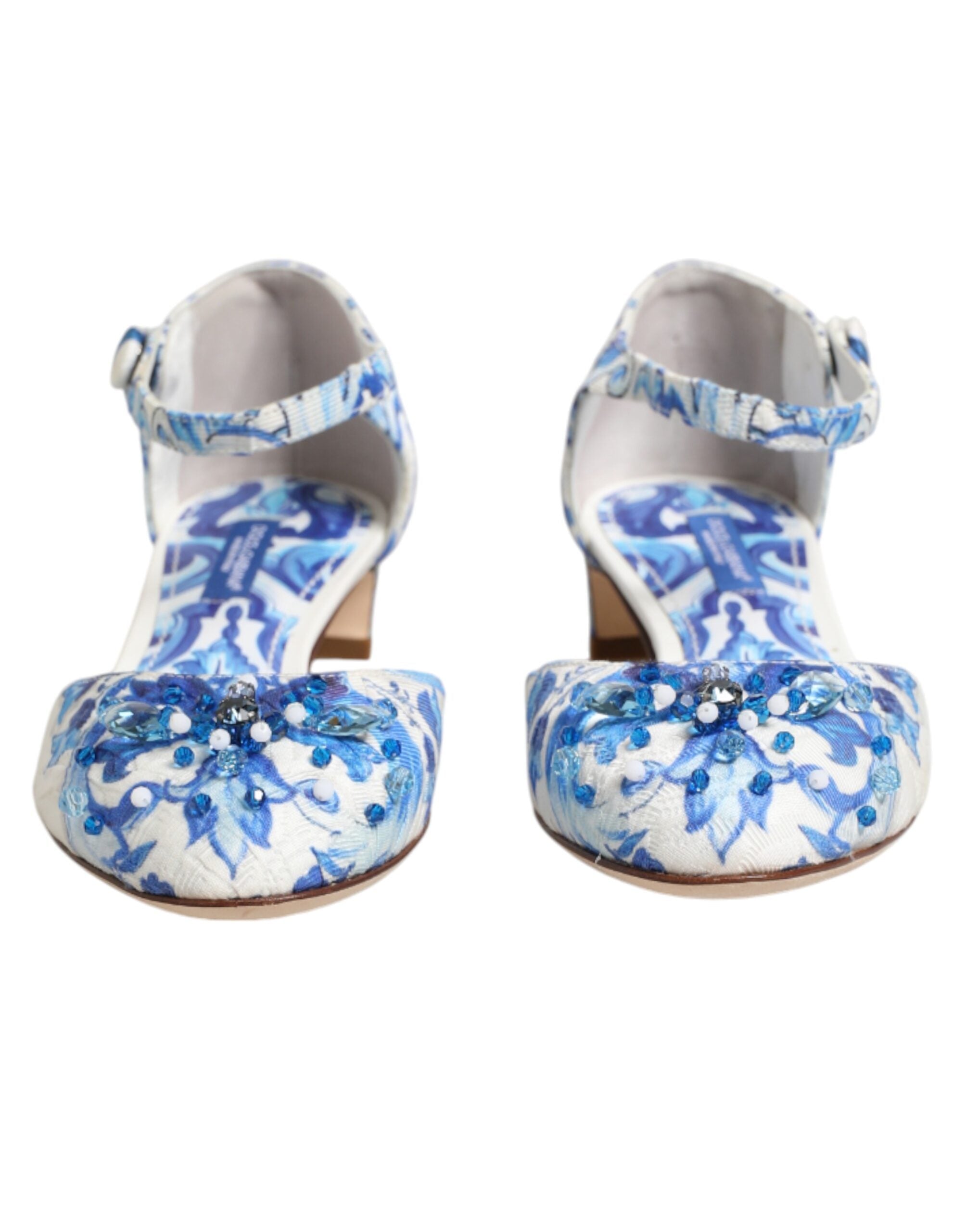 Dolce & Gabbana white and blue sandals with floral pattern and crystals-3