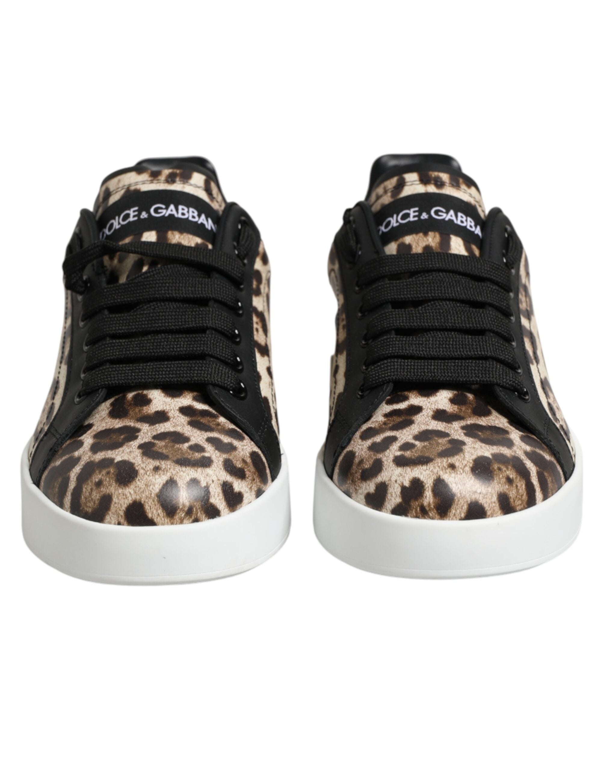 Dolce & Gabbana Braune Leder-Sneakers mit Leopardenmuster-3