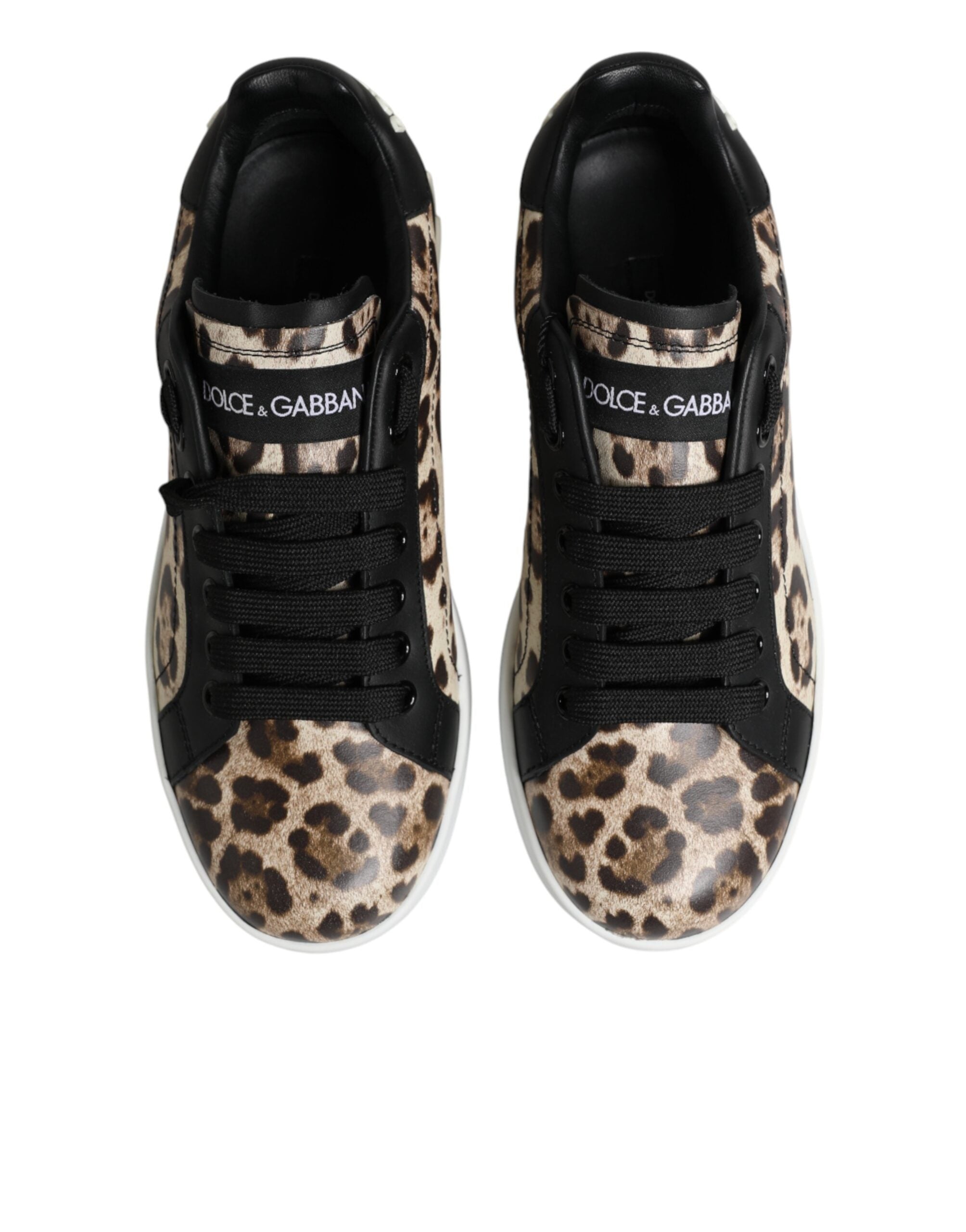 Dolce & Gabbana Braune Leder-Sneakers mit Leopardenmuster-4