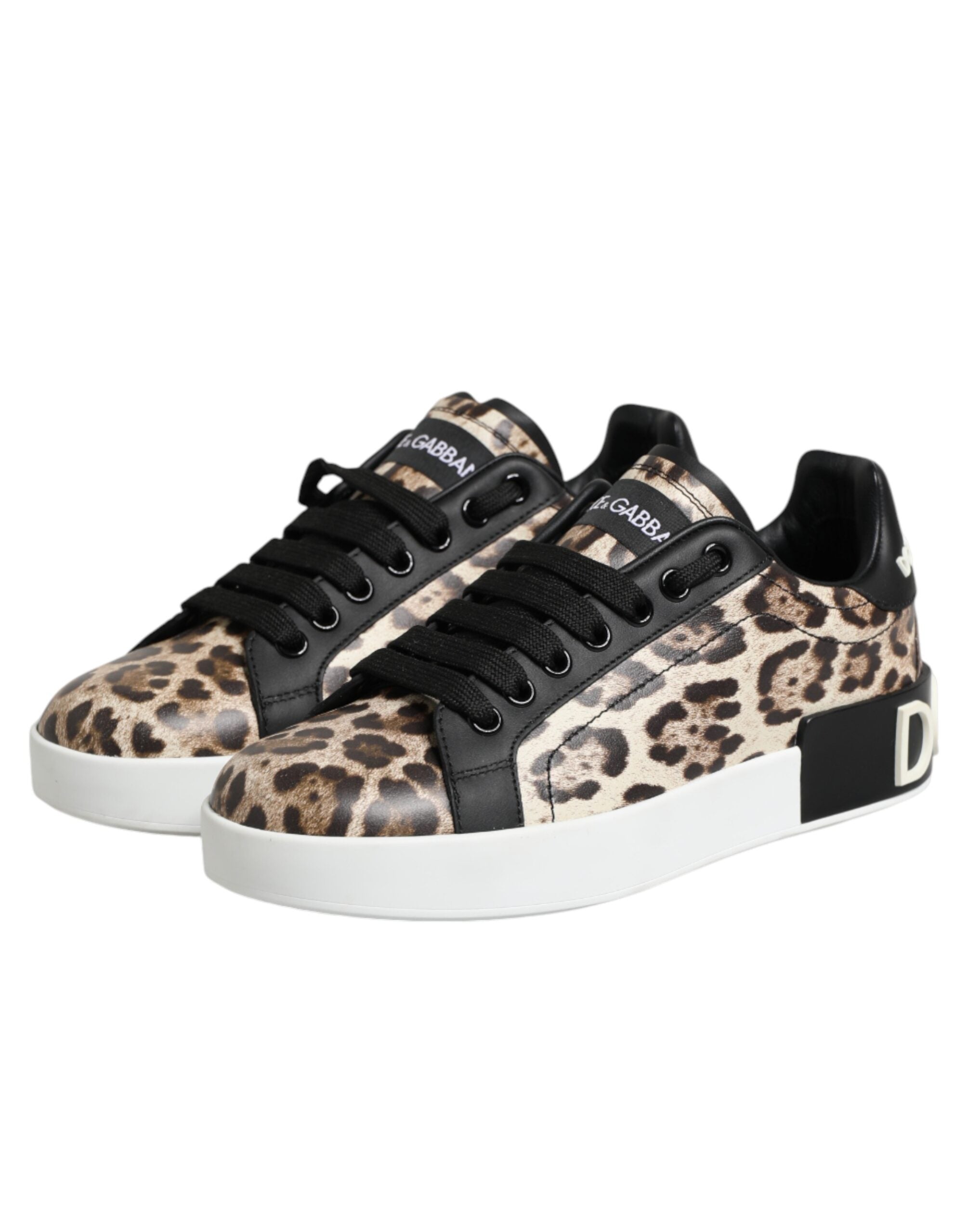 Dolce & Gabbana Braune Leder-Sneakers mit Leopardenmuster-5
