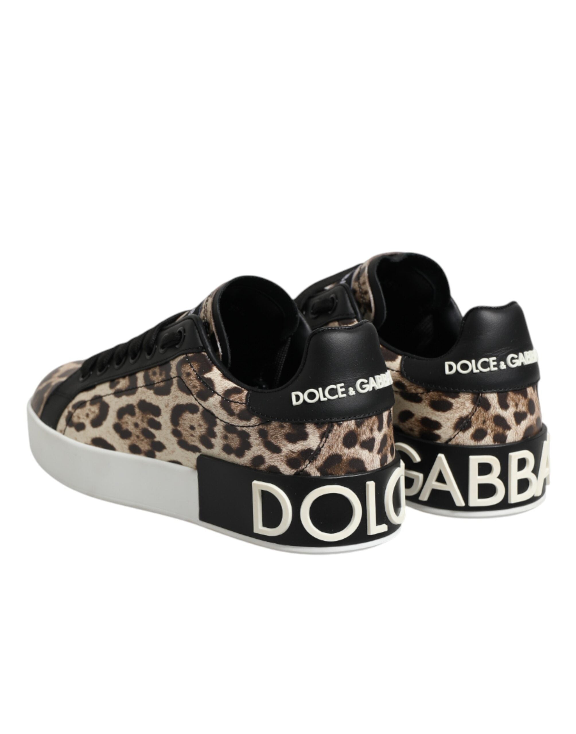 Dolce & Gabbana Braune Leder-Sneakers mit Leopardenmuster-6