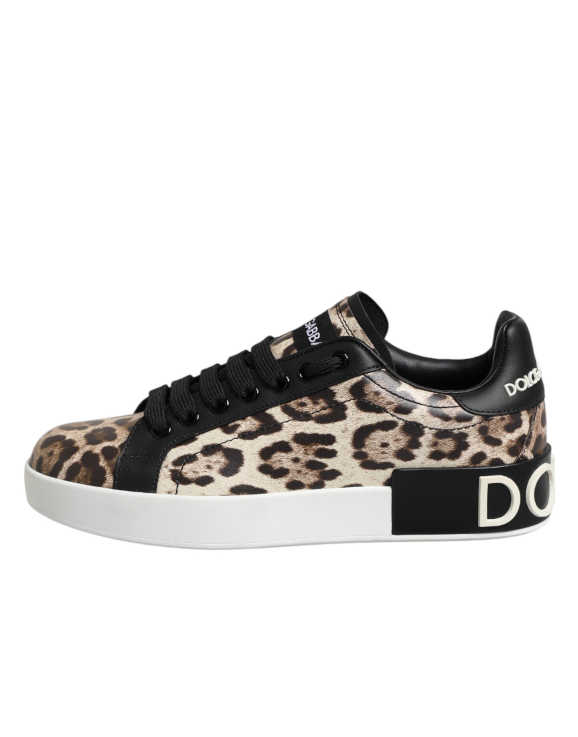 Dolce & Gabbana Braune Leder-Sneakers mit Leopardenmuster-7