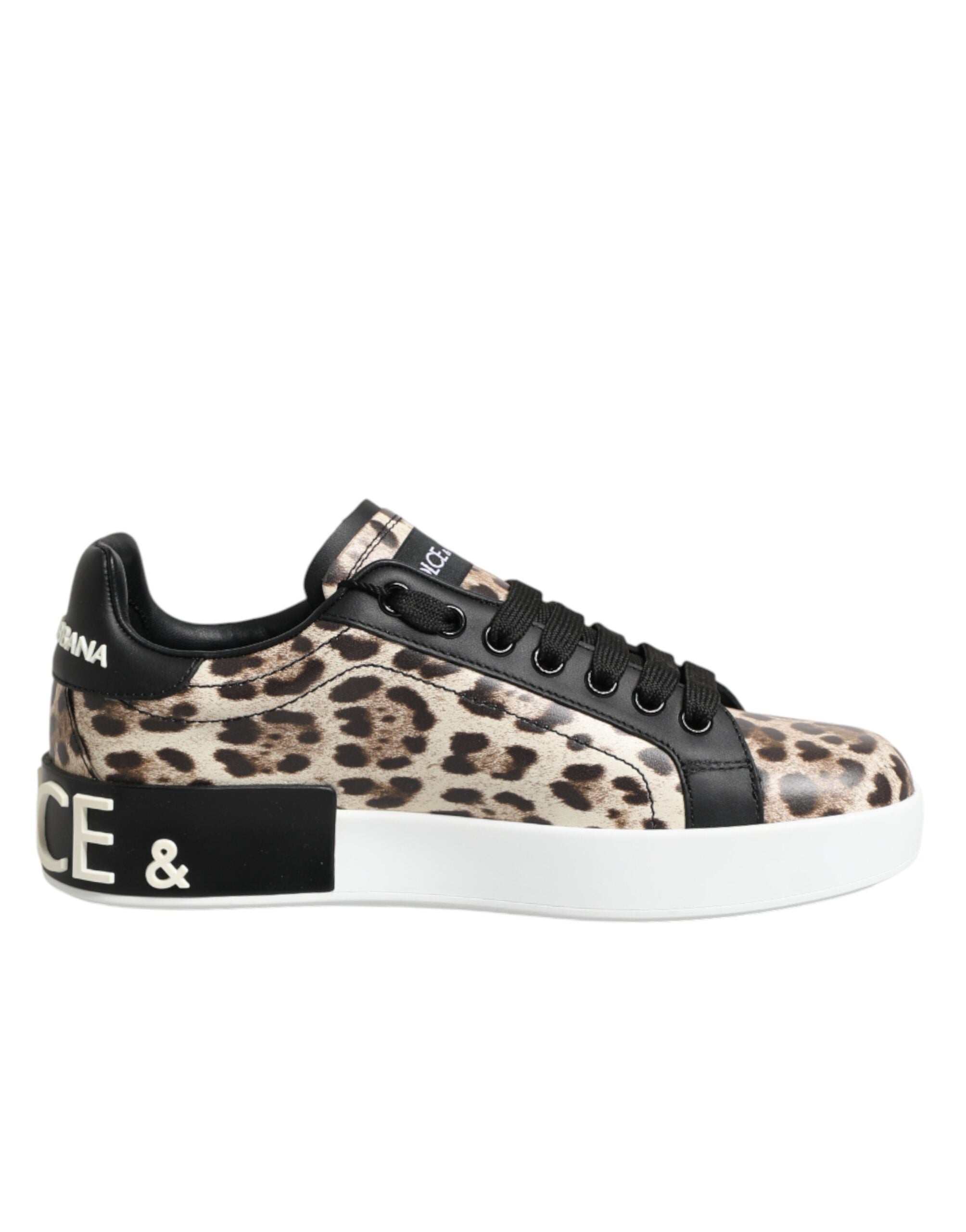 Dolce & Gabbana Braune Leder-Sneakers mit Leopardenmuster-2
