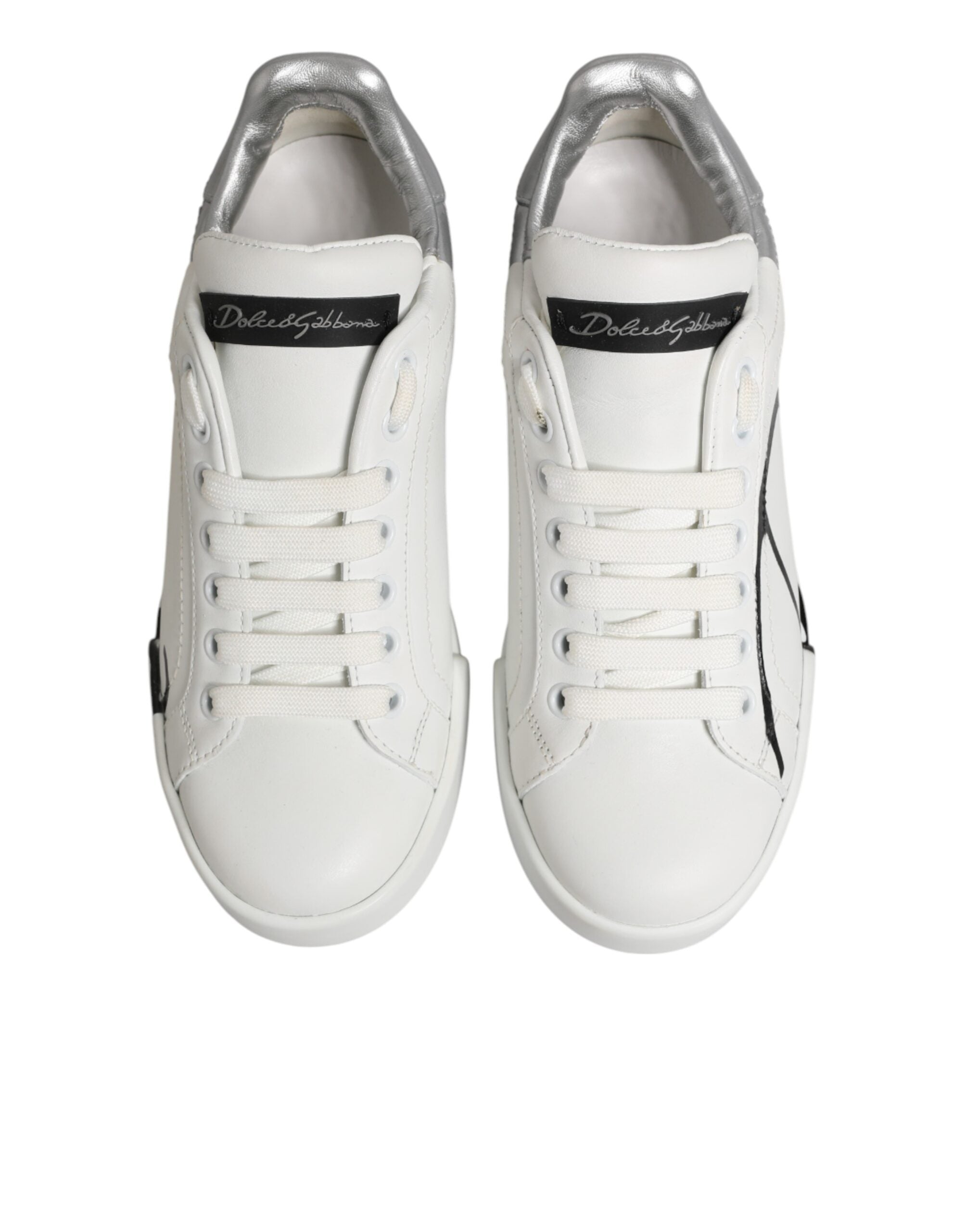 Dolce & Gabbana Weiße und graue Low-Top Sneaker aus Leder-4