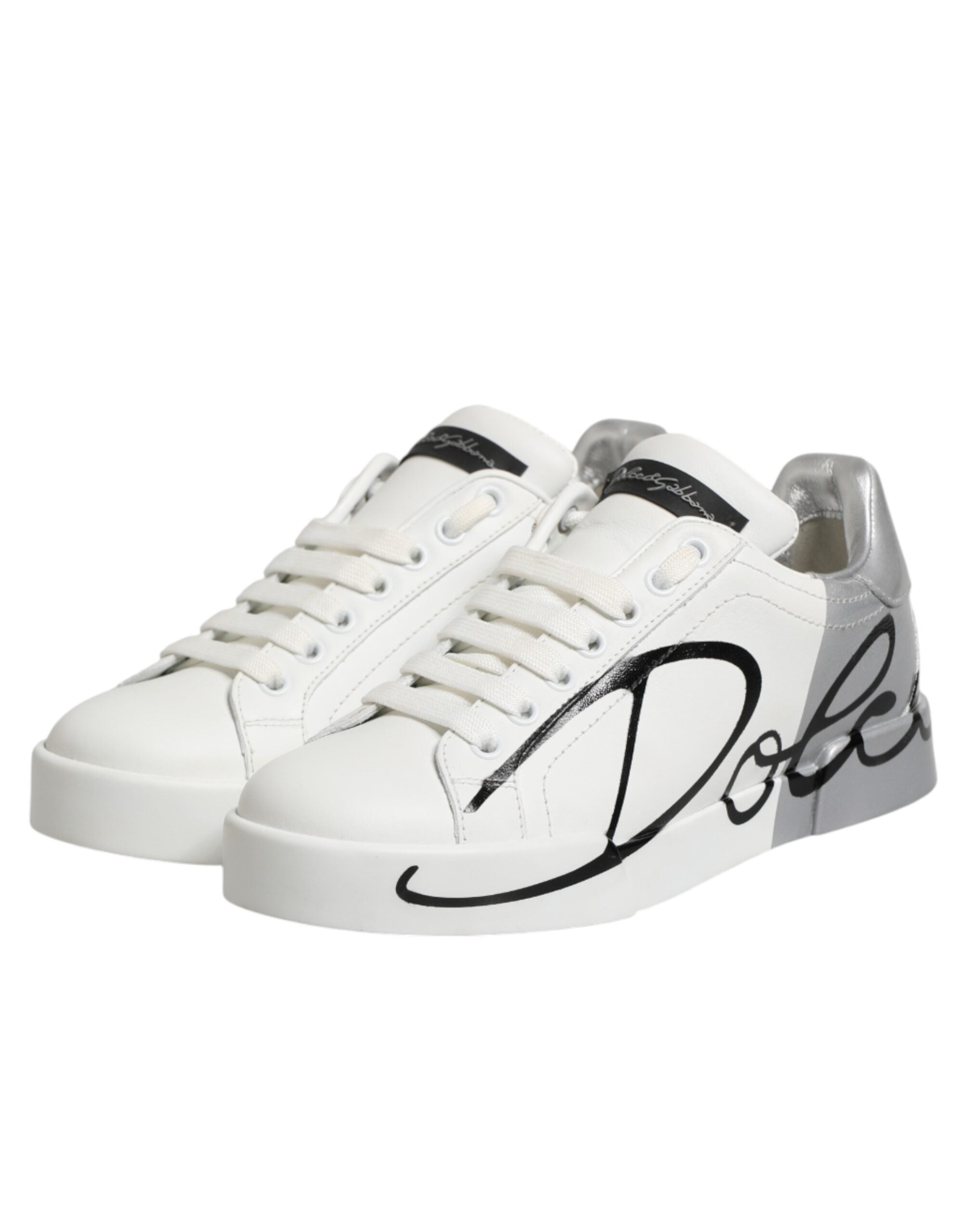 Dolce & Gabbana Weiße und graue Low-Top Sneaker aus Leder-5