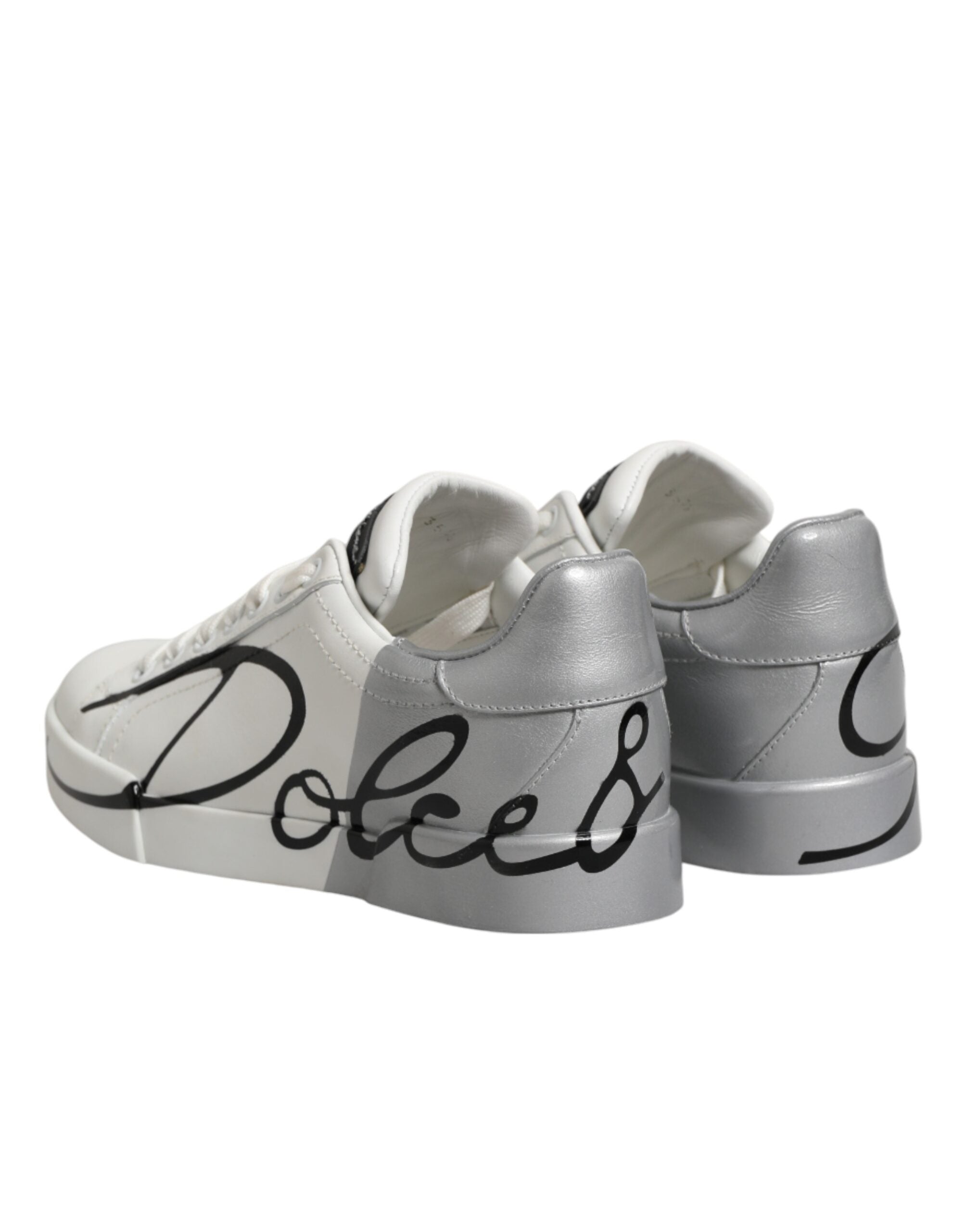 Dolce & Gabbana Weiße und graue Low-Top Sneaker aus Leder-6