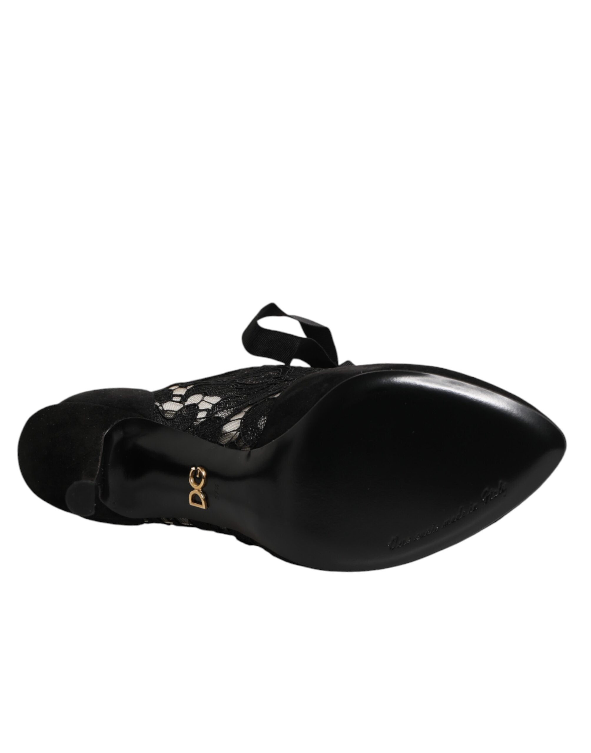 Dolce & Gabbana Schwarze Blumen-High-Heels mit Schnürung, Pumps-8